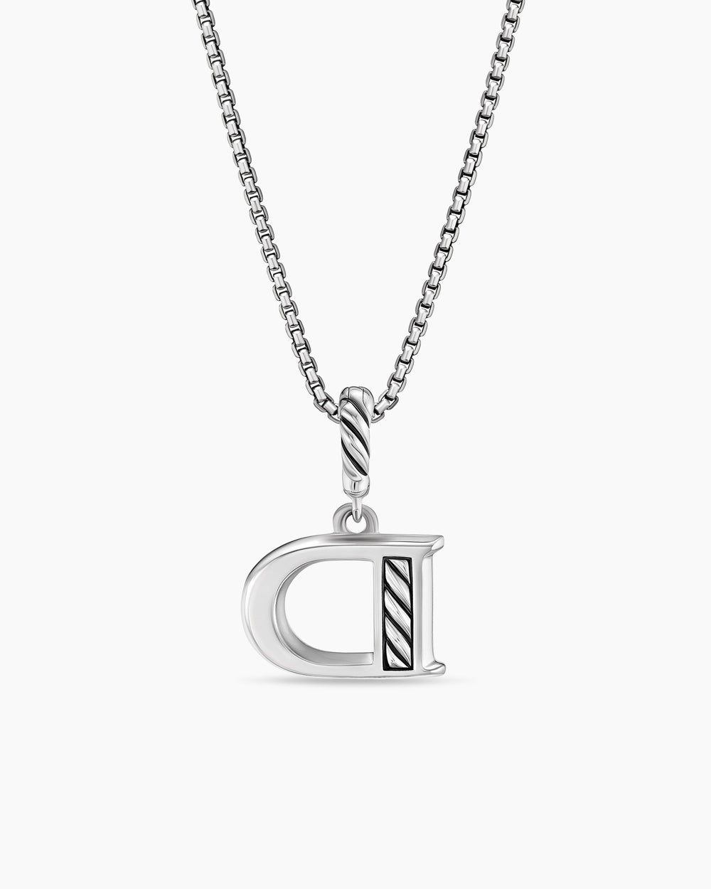 Womens Pavé Initial Pendant Necklace in Sterling Silver with Diamond D