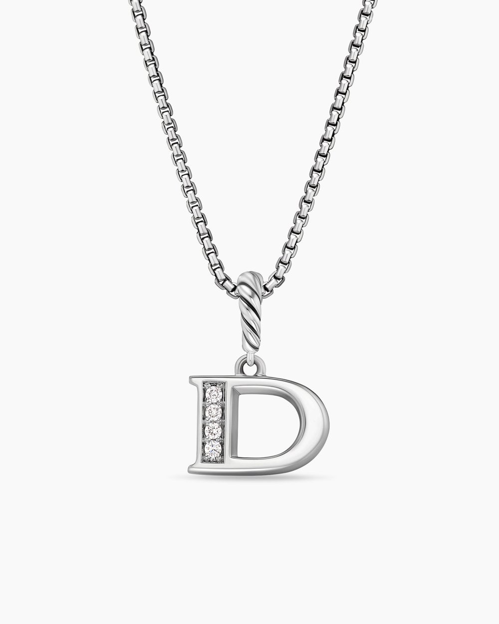 Womens Pavé Initial Pendant Necklace in Sterling Silver with Diamond D