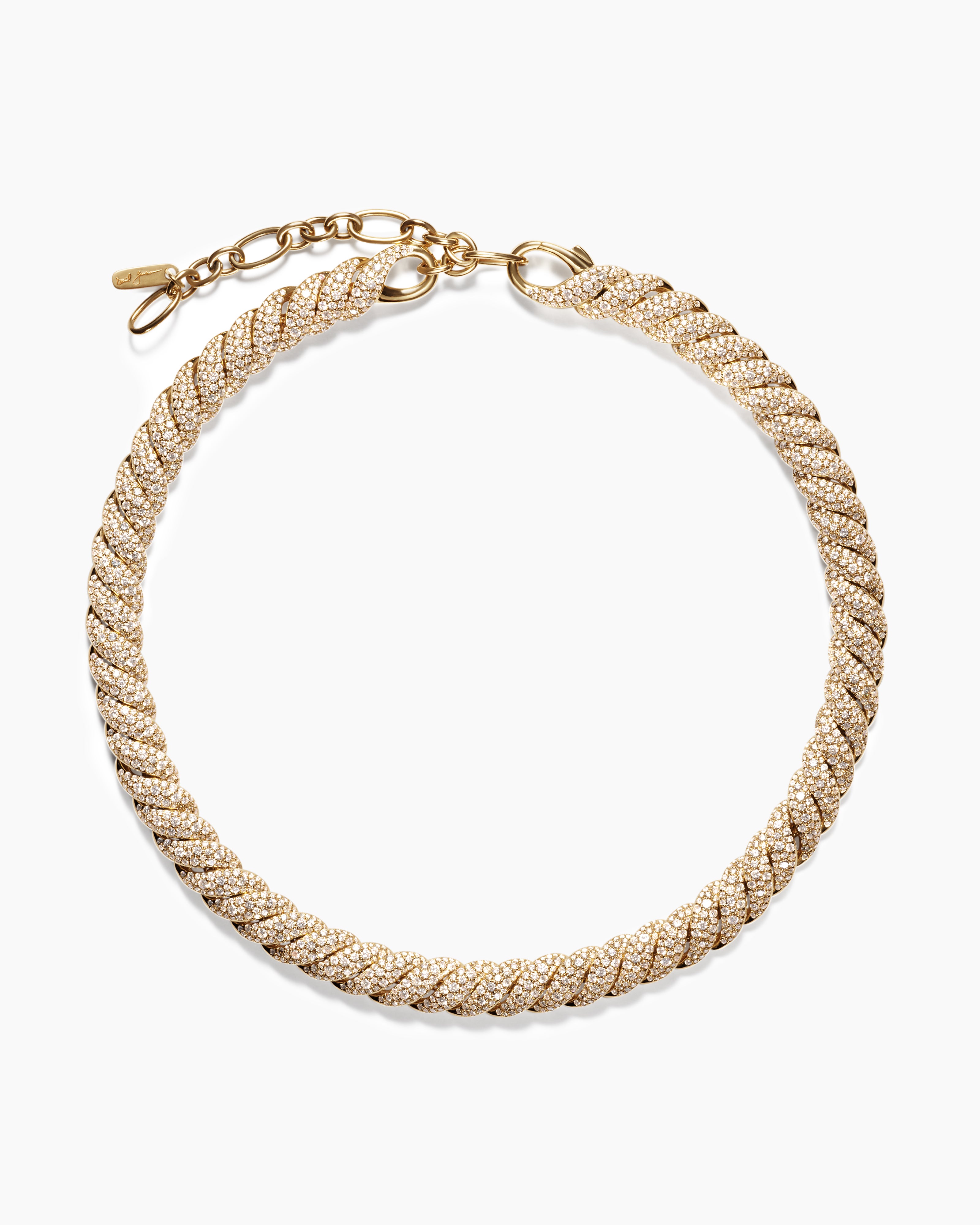 Womens Sculpted Cable Necklace in 18K Yellow Gold with Diamonds, 8.5mm