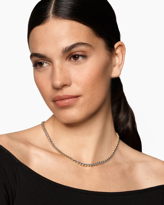 Bezel Set Tennis Necklace in 18K Yellow Gold with Tanzanite, 4.7mm