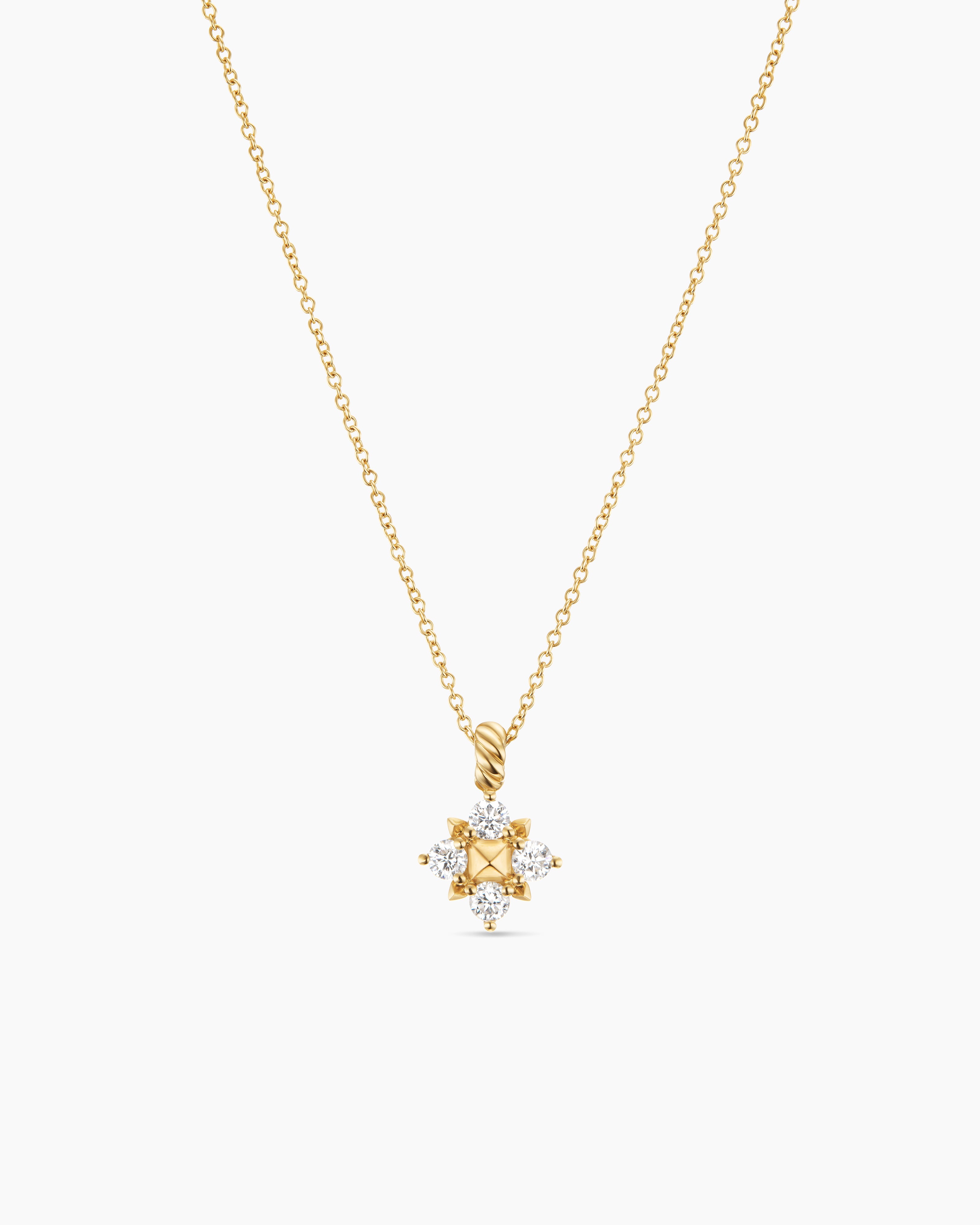 Womens Petite Modern Renaissance&reg; Pyramid Pendant Necklace in 18ct Yellow Gold with Diamonds, 10.9mm