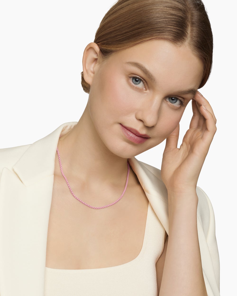 Womens DY Bel Aire Color Box Chain Necklace in Blush Acrylic with 14K Yellow Gold, 2.7mm