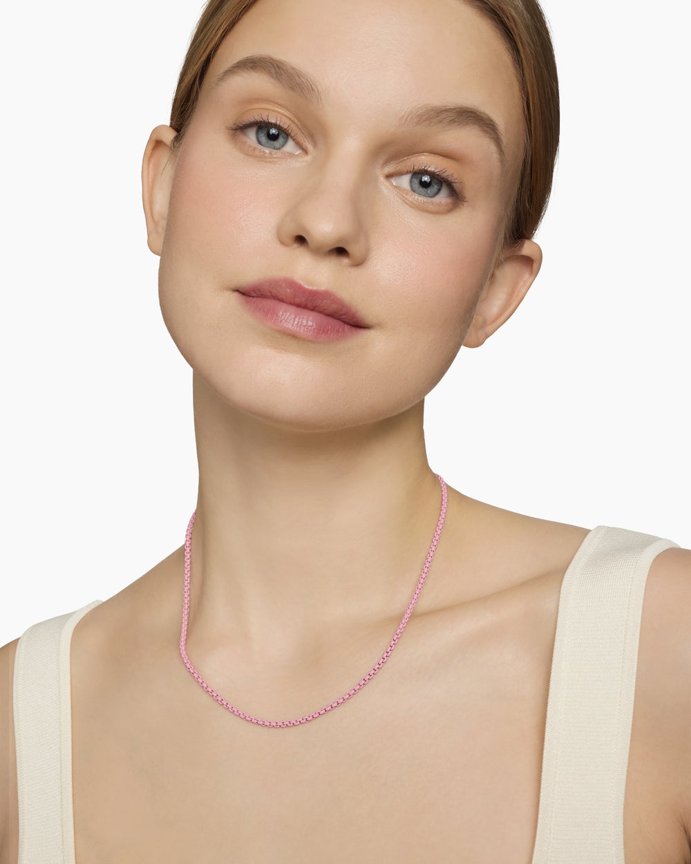 Womens DY Bel Aire Color Box Chain Necklace in Blush Acrylic with 14K Yellow Gold, 2.7mm