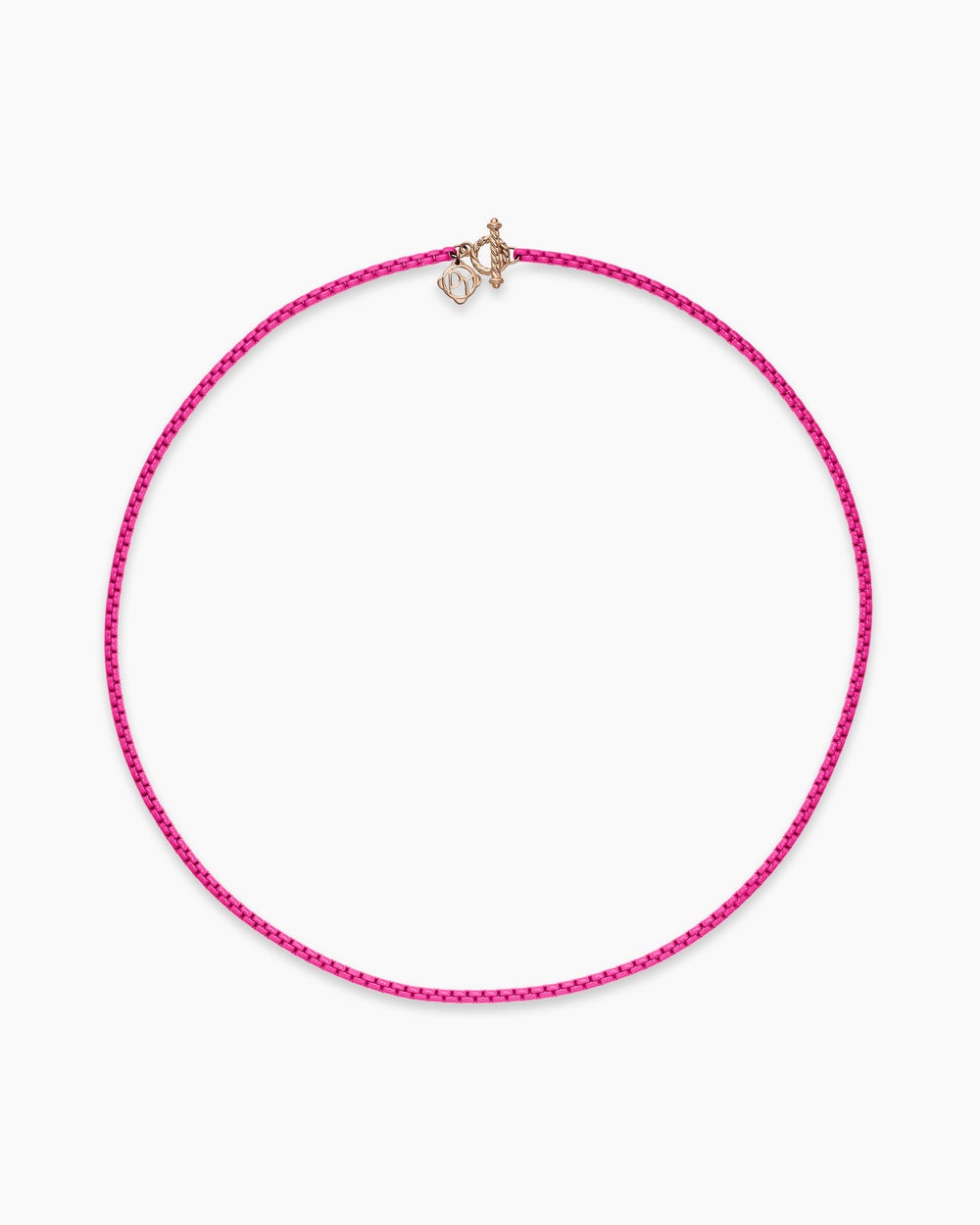 Womens DY Bel Aire Color Box Chain Necklace in Hot Pink Acrylic with 14K Rose Gold, 2.7mm