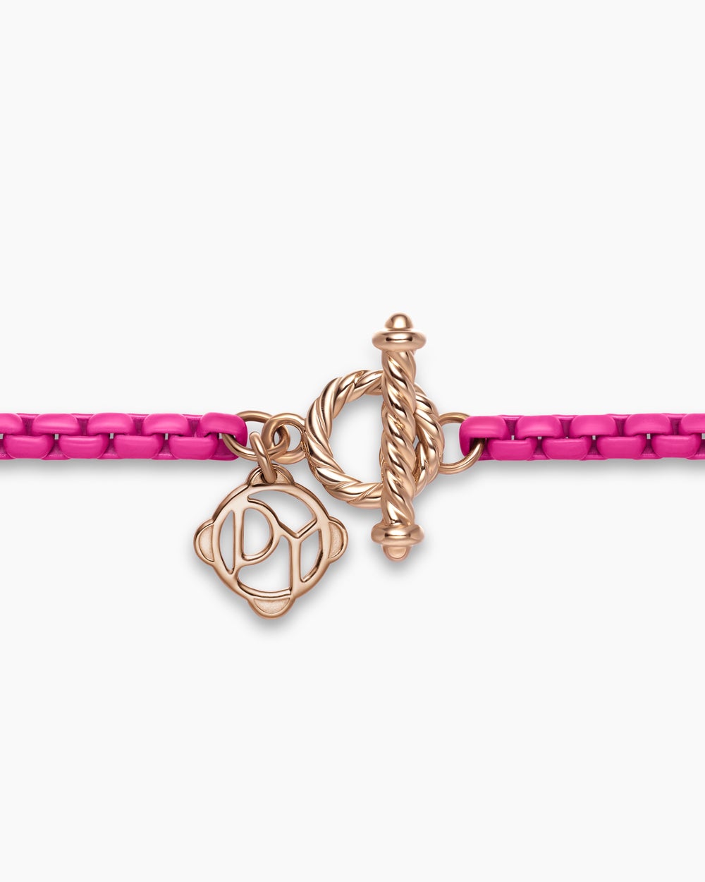 Womens DY Bel Aire Color Box Chain Necklace in Hot Pink Acrylic with 14K Rose Gold, 2.7mm