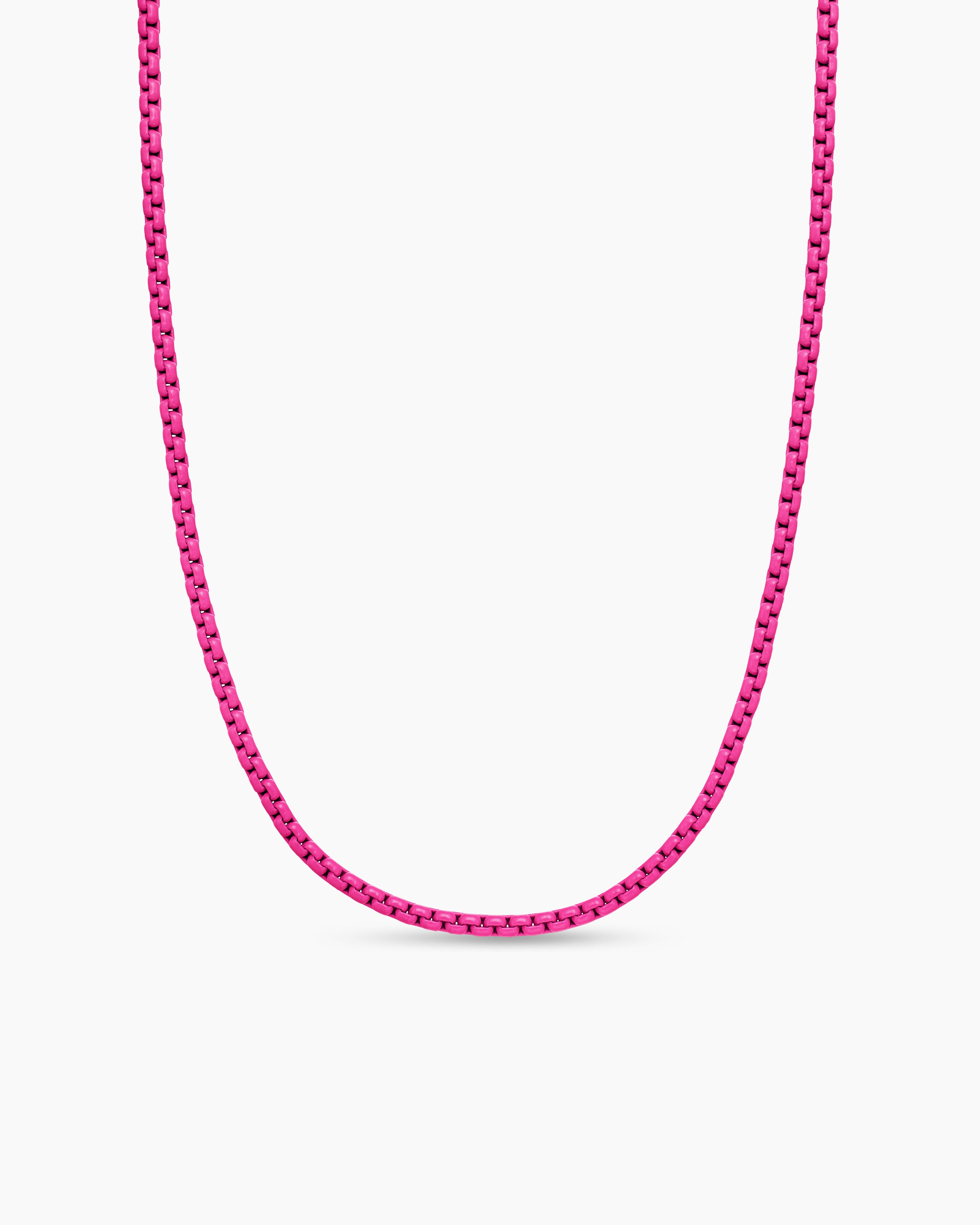 Womens DY Bel Aire Color Box Chain Necklace in Hot Pink Acrylic with 14K Rose Gold, 2.7mm
