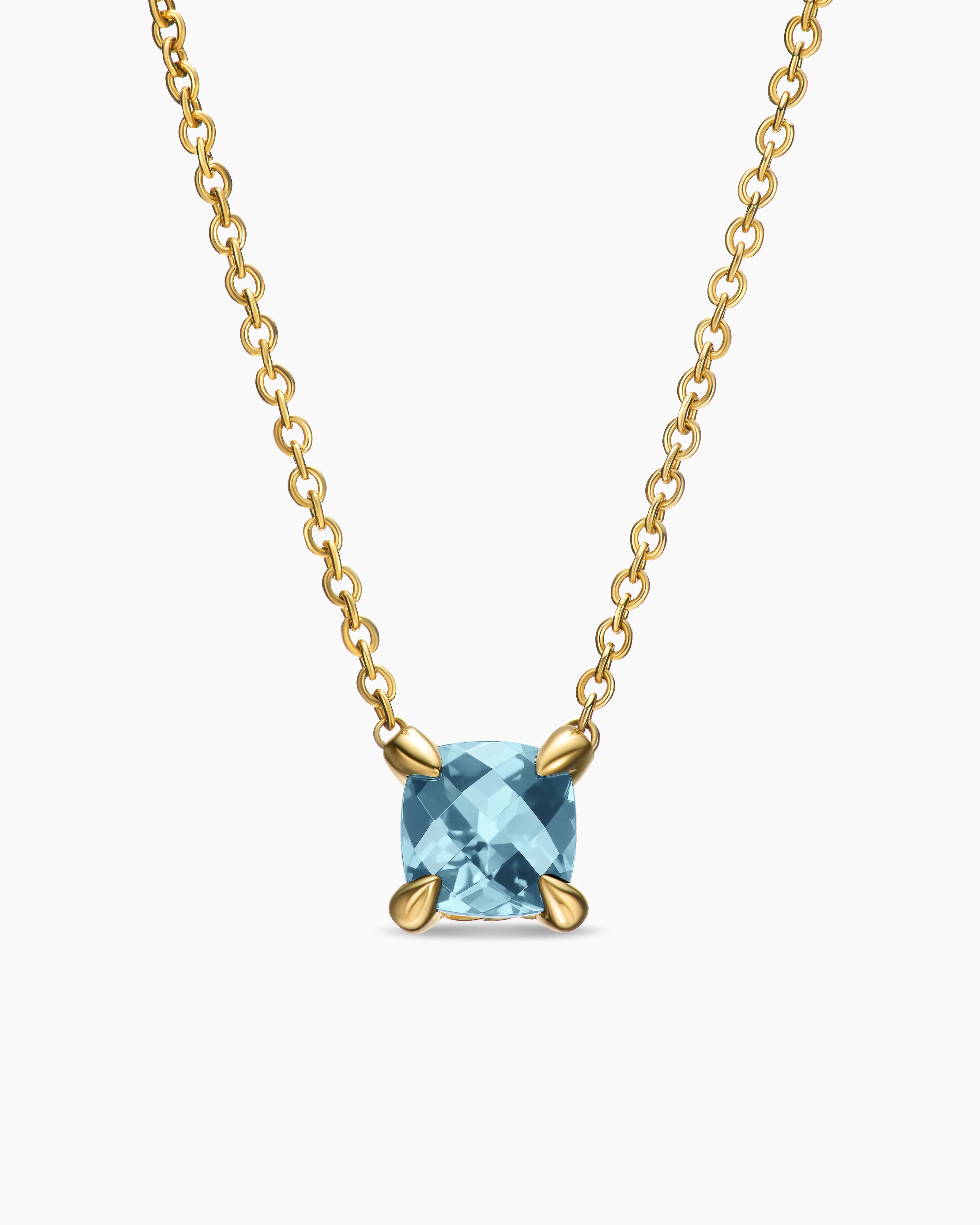 Womens Micro Chatelaine&reg; Pendant Necklace in 18K Yellow Gold with Aquamarine, 5mm