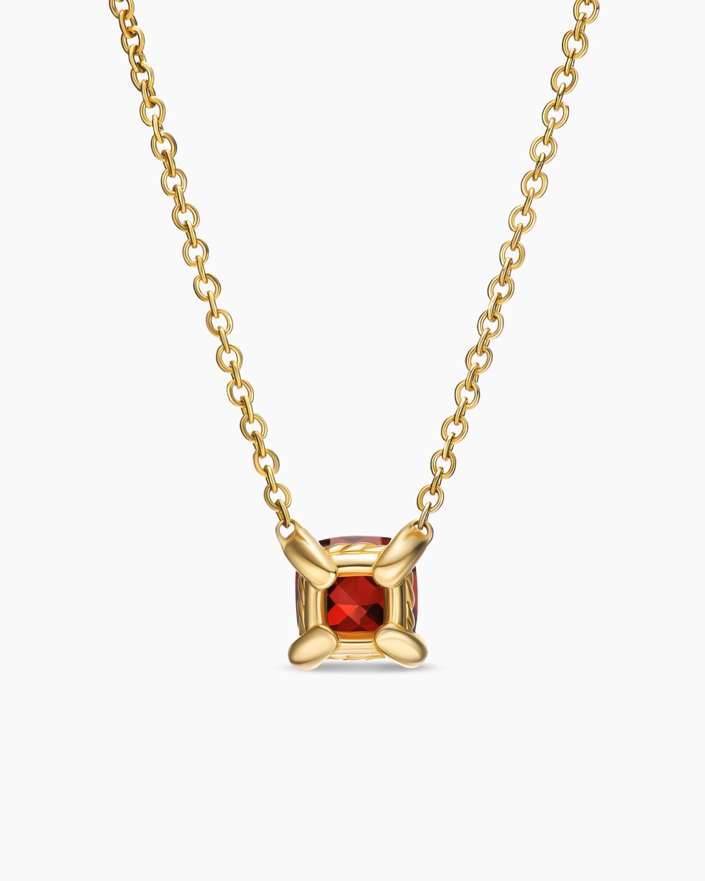 Womens Micro Chatelaine® Pendant Necklace in 18K Yellow Gold with Garnet, 5mm