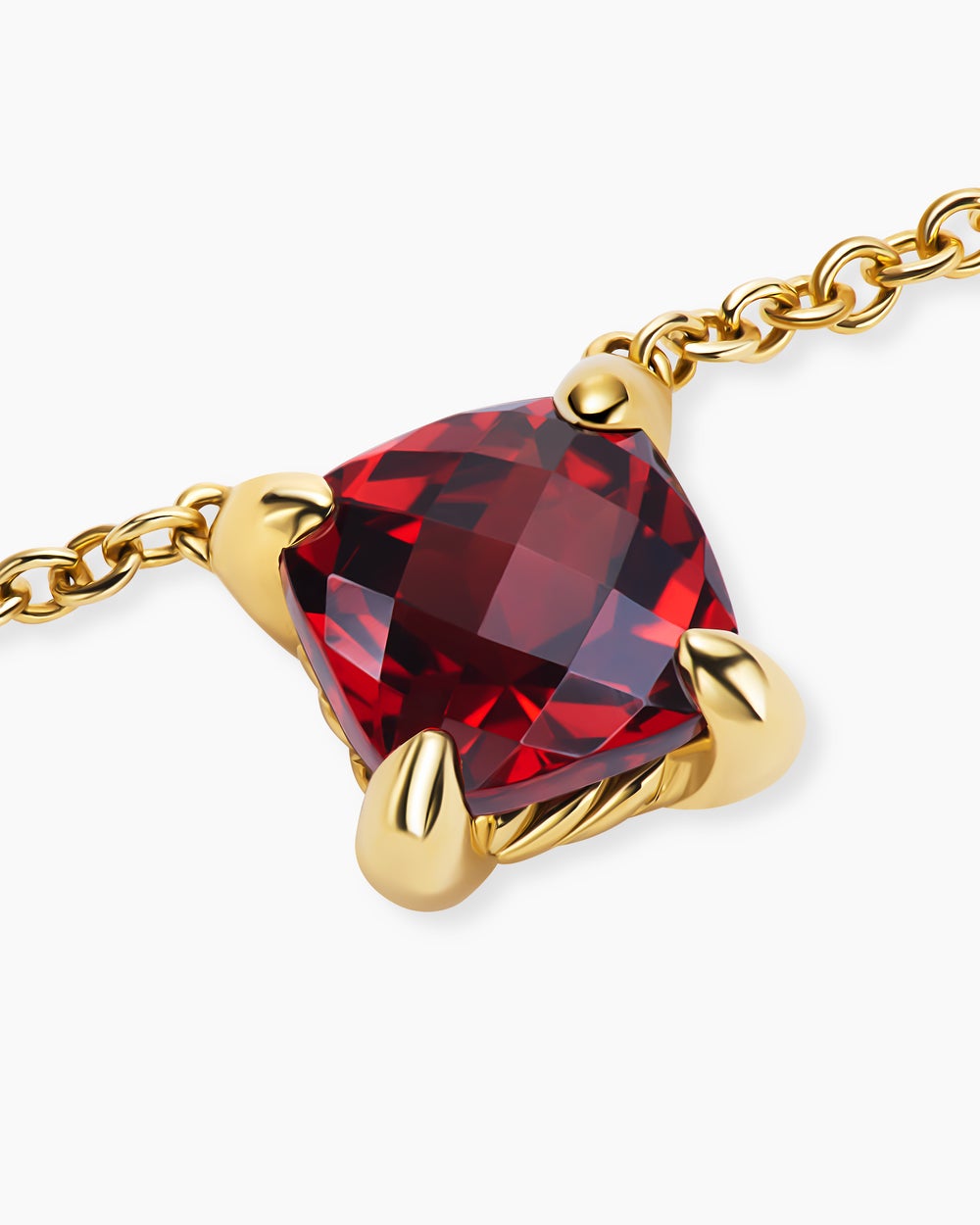 Womens Micro Chatelaine® Pendant Necklace in 18K Yellow Gold with Garnet, 5mm
