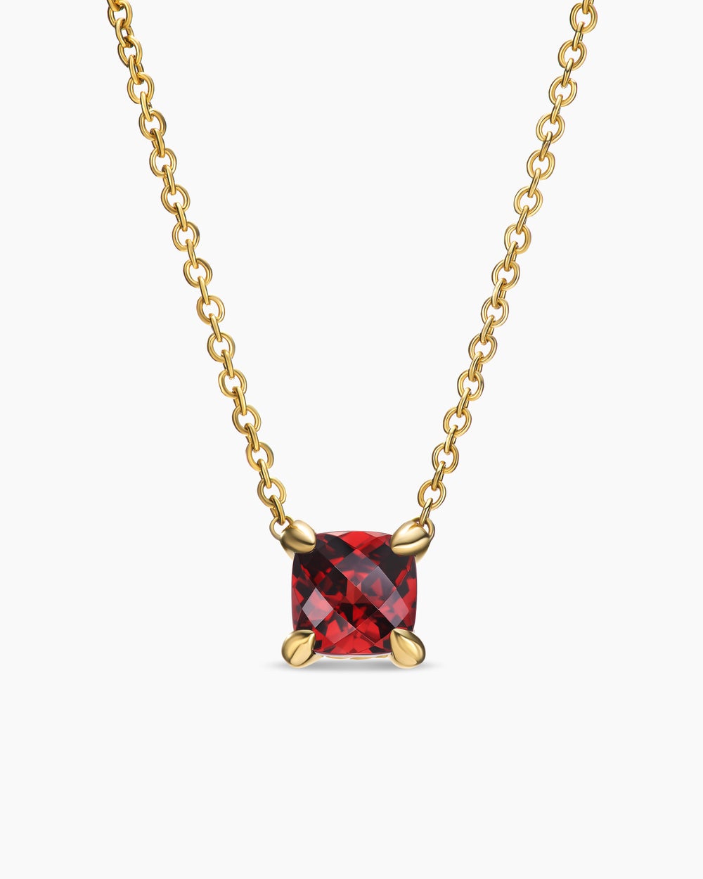 Womens Micro Chatelaine® Pendant Necklace in 18K Yellow Gold with Garnet, 5mm