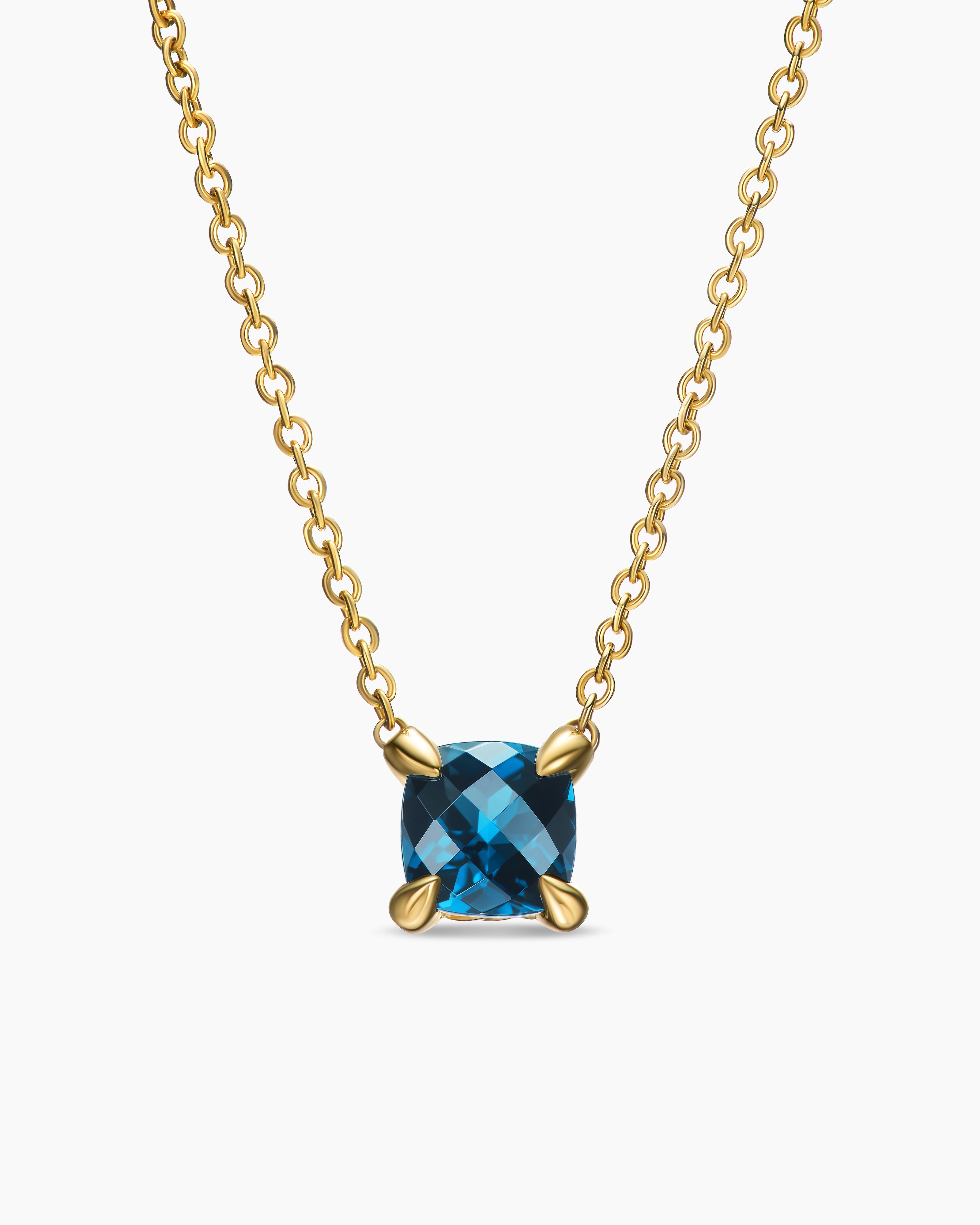Womens Micro Chatelaine&reg; Pendant Necklace in 18K Yellow Gold with Hampton Blue Topaz, 5mm