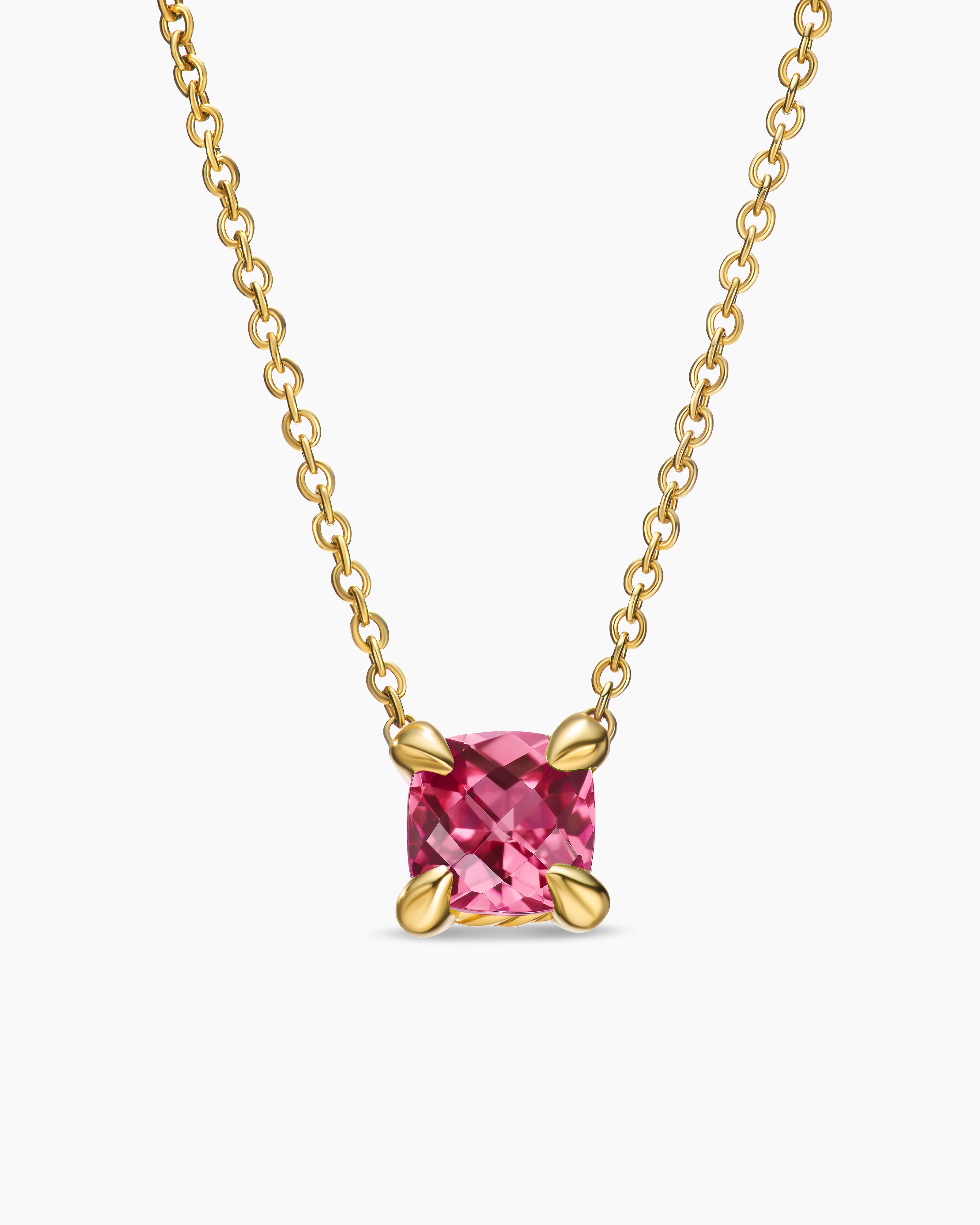 Womens Micro Chatelaine&reg; Pendant Necklace in 18K Yellow Gold with Pink Tourmaline, 5mm