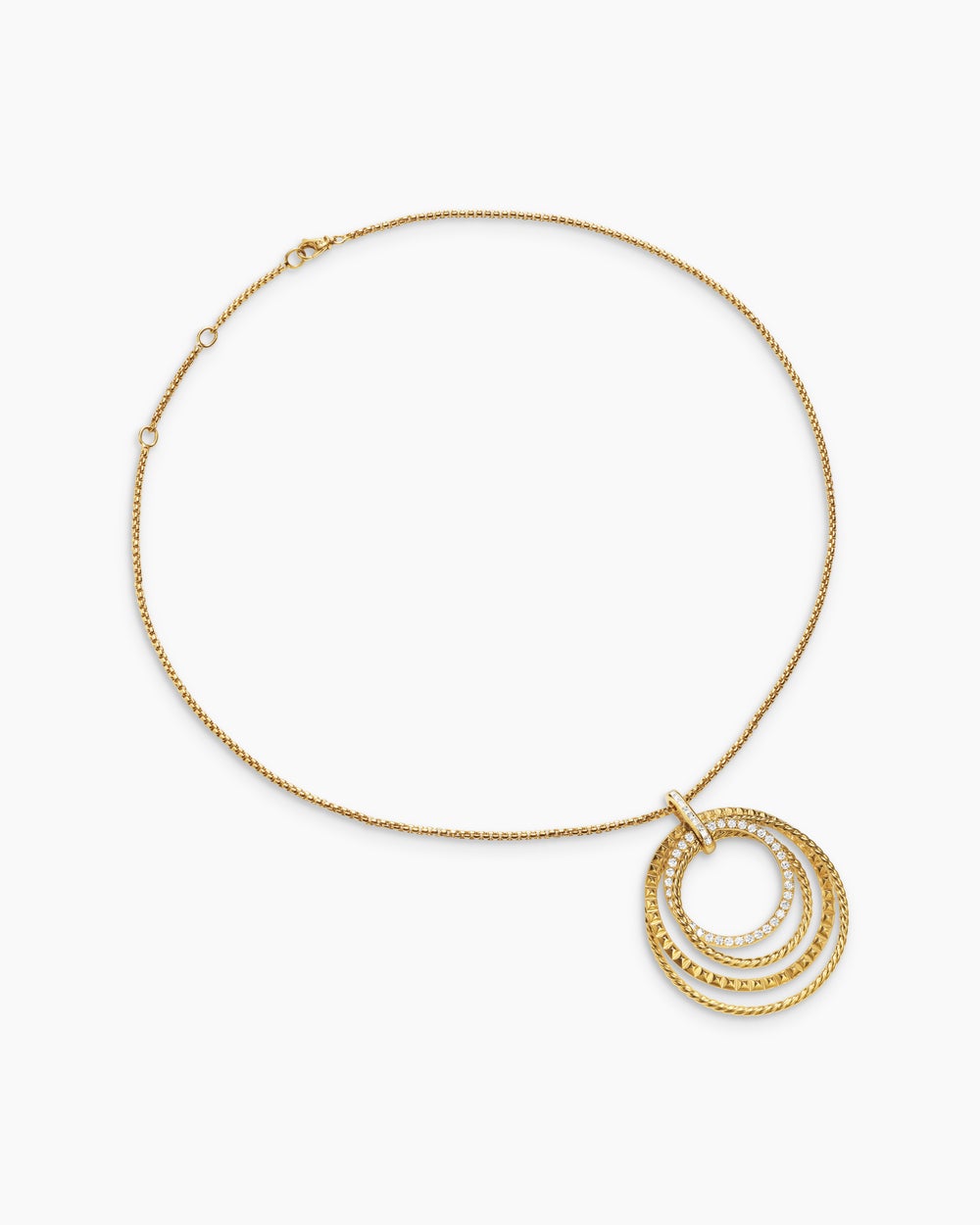 Womens Crossover Trio Pendant Necklace in 18K Yellow Gold with Diamonds, 39.5mm