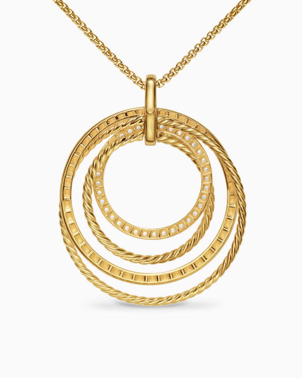 Womens Crossover Trio Pendant Necklace in 18K Yellow Gold with Diamonds, 39.5mm