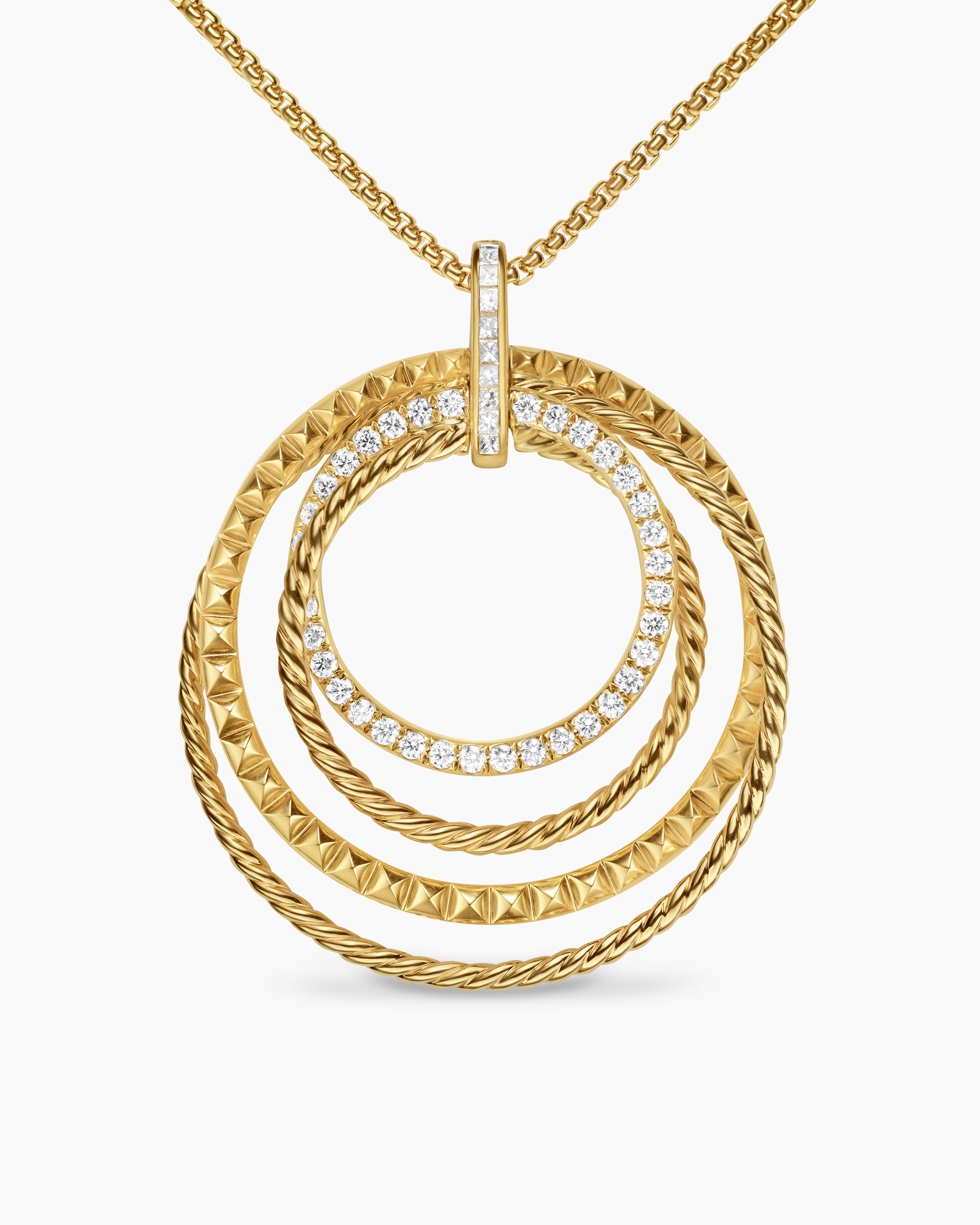 Womens Crossover Trio Pendant Necklace in 18K Yellow Gold with Diamonds, 39.5mm