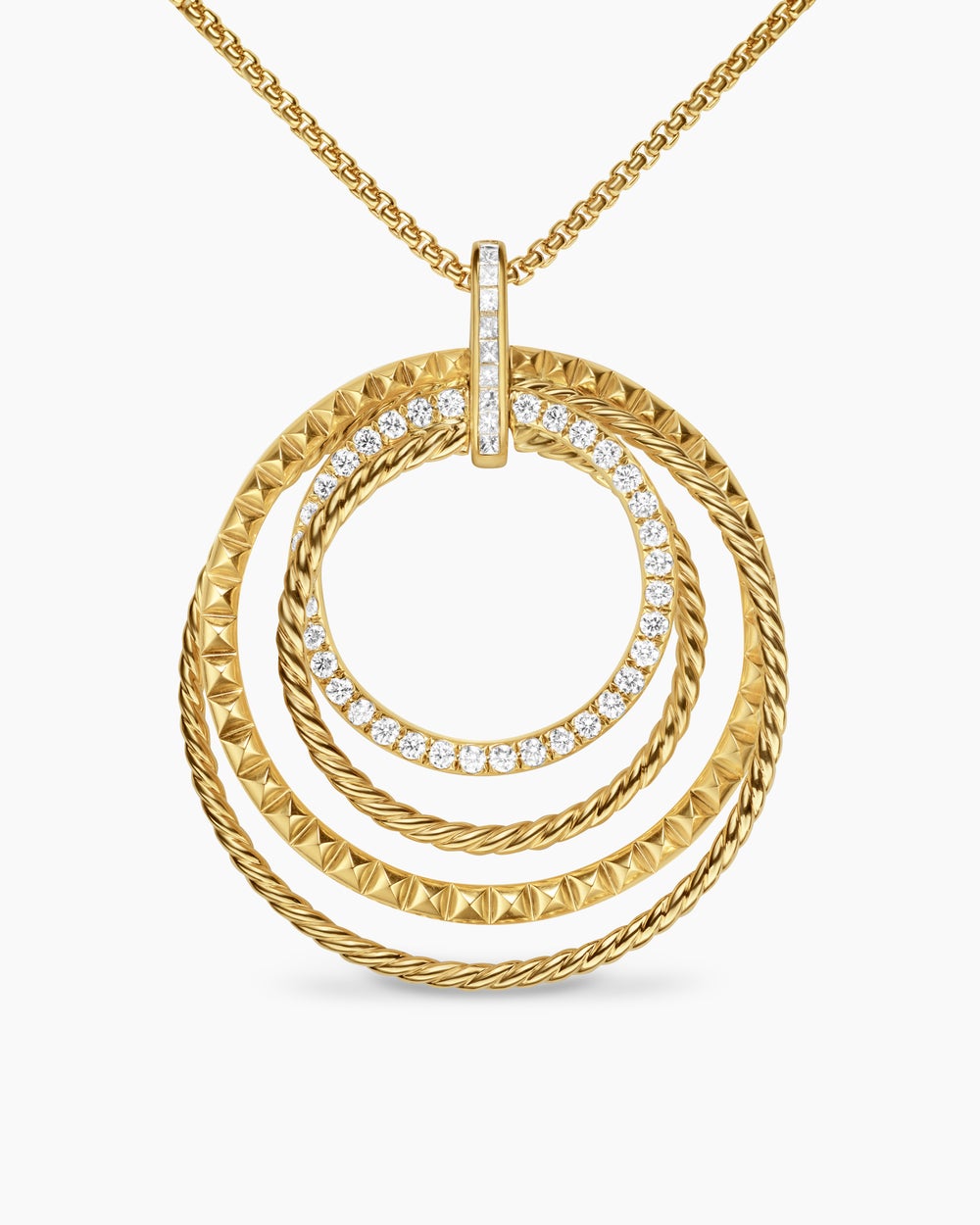 Womens Crossover Trio Pendant Necklace in 18K Yellow Gold with Diamonds, 39.5mm