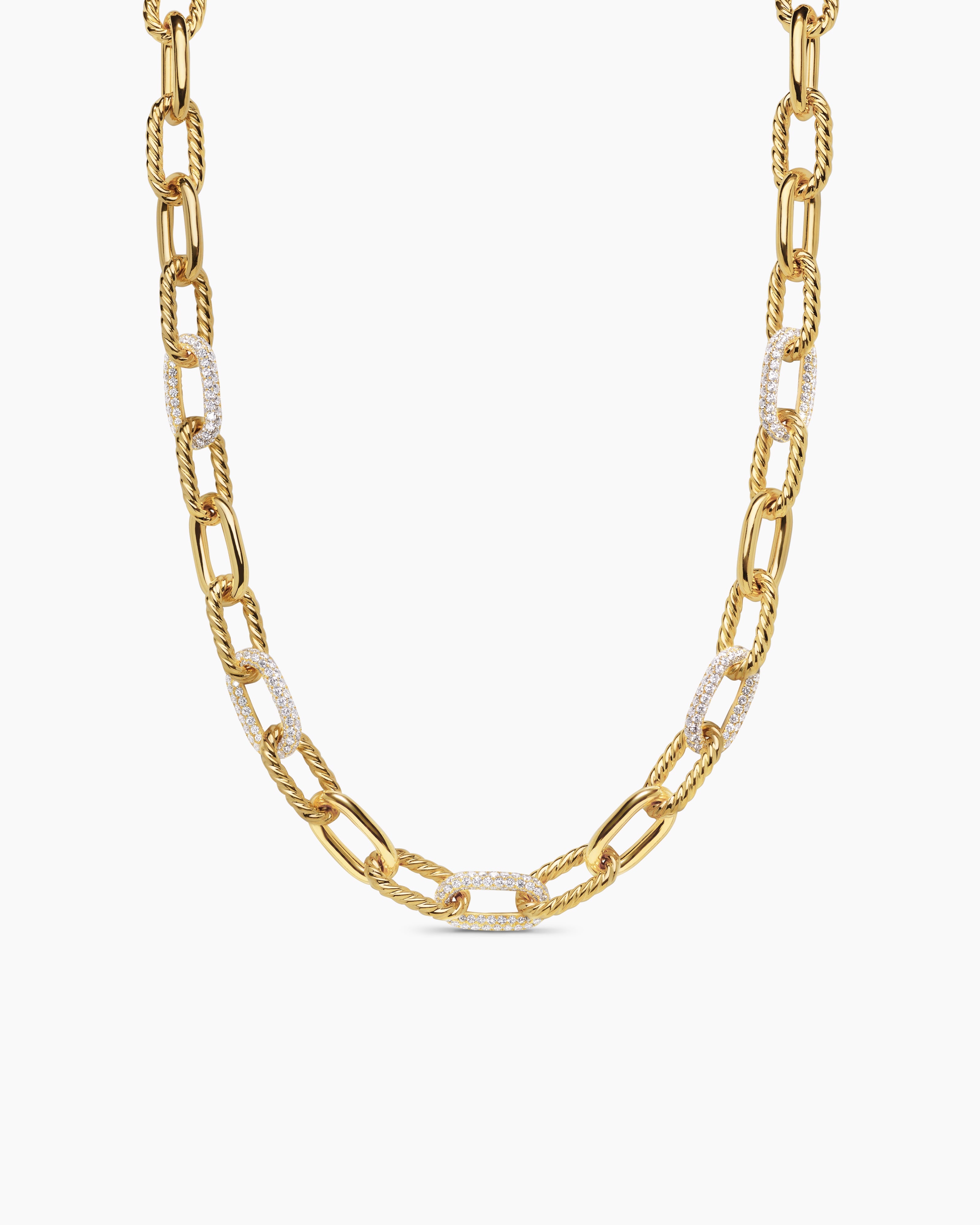 Womens DY Madison&reg; Chain Necklace in 18K Yellow Gold with Diamonds, 11mm