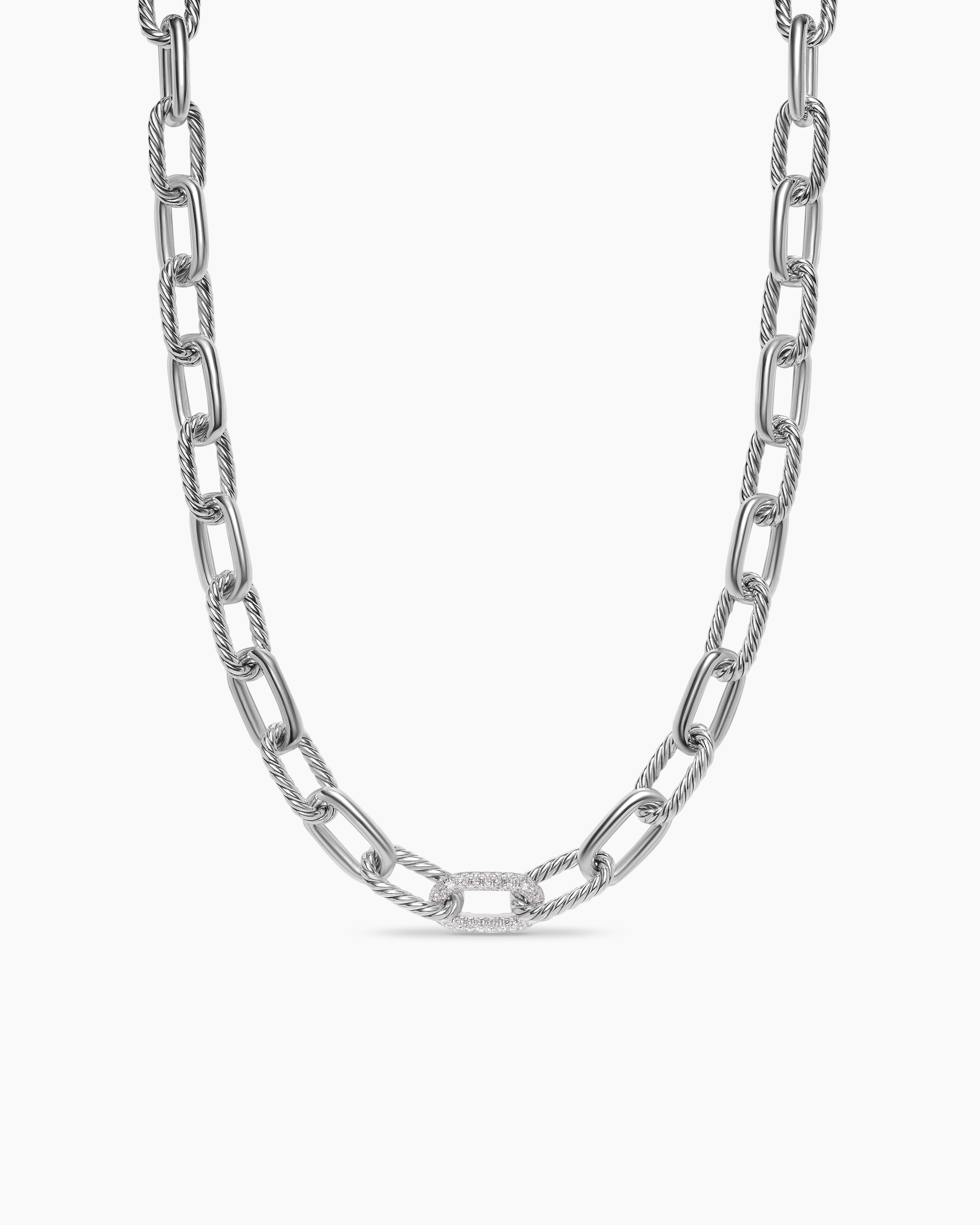 Womens DY Madison&reg; Chain Necklace in Sterling Silver with Diamonds, 11mm