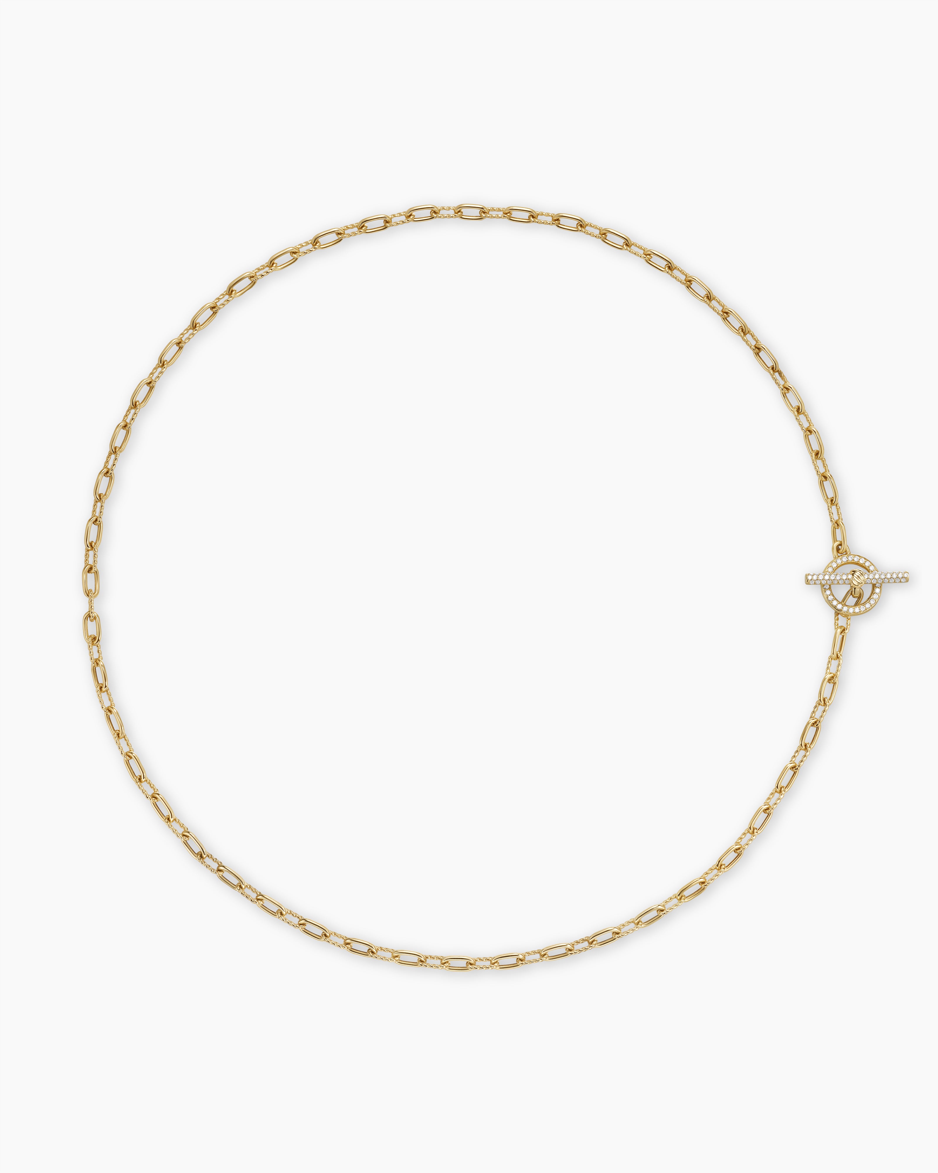 Womens DY Madison Pav&eacute; Toggle Chain Necklace in 18K Yellow Gold, 3mm
