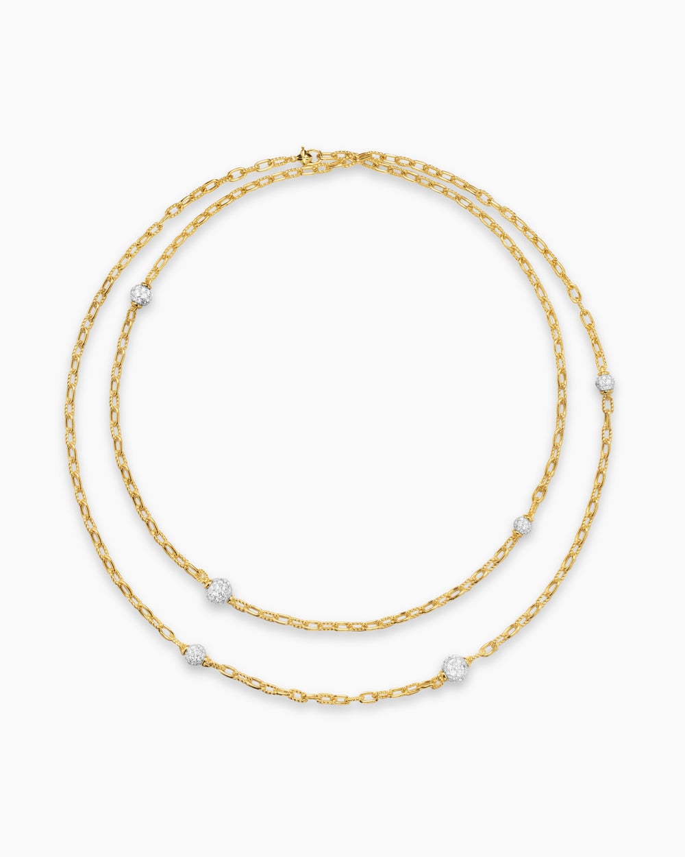 Womens DY Madison Pavé Bead Station Necklace in 18K Yellow Gold, 3mm