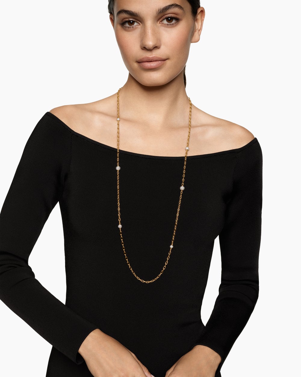 Womens DY Madison Pavé Bead Station Necklace in 18K Yellow Gold, 3mm