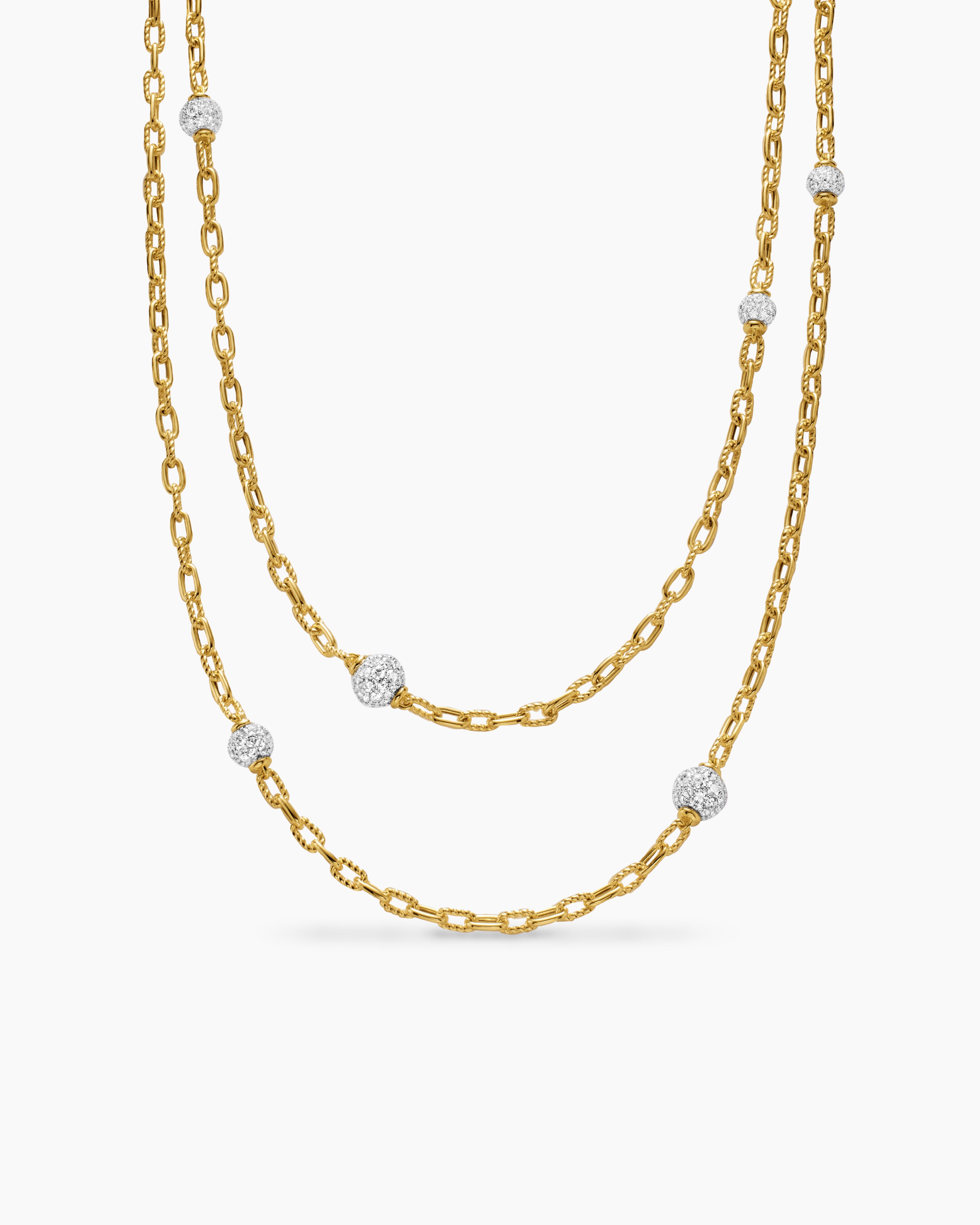 Womens DY Madison Pav&eacute; Bead Station Necklace in 18K Yellow Gold, 3mm