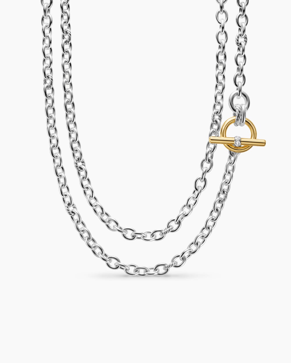 Womens DY Mercer® Double Row Toggle Chain Necklace in Sterling Silver with 18K Yellow Gold and Diamonds, 8mm