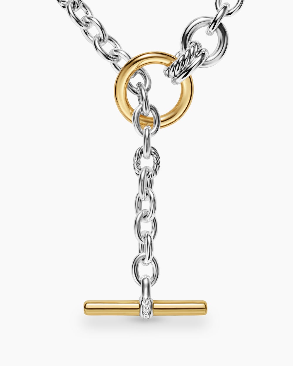 Womens DY Mercer® Double Row Toggle Chain Necklace in Sterling Silver with 18K Yellow Gold and Diamonds, 8mm
