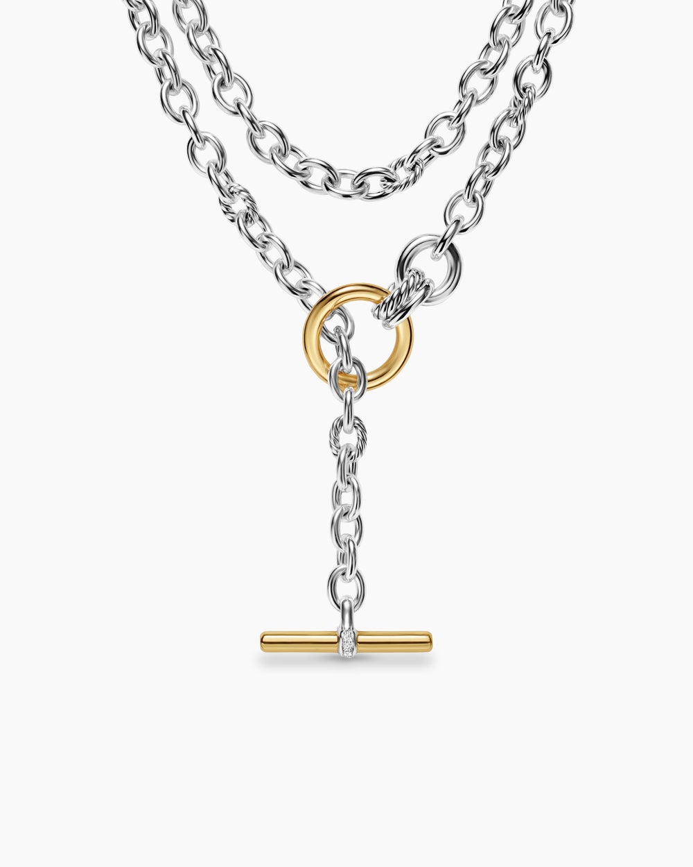 Womens DY Mercer® Double Row Toggle Chain Necklace in Sterling Silver with 18K Yellow Gold and Diamonds, 8mm