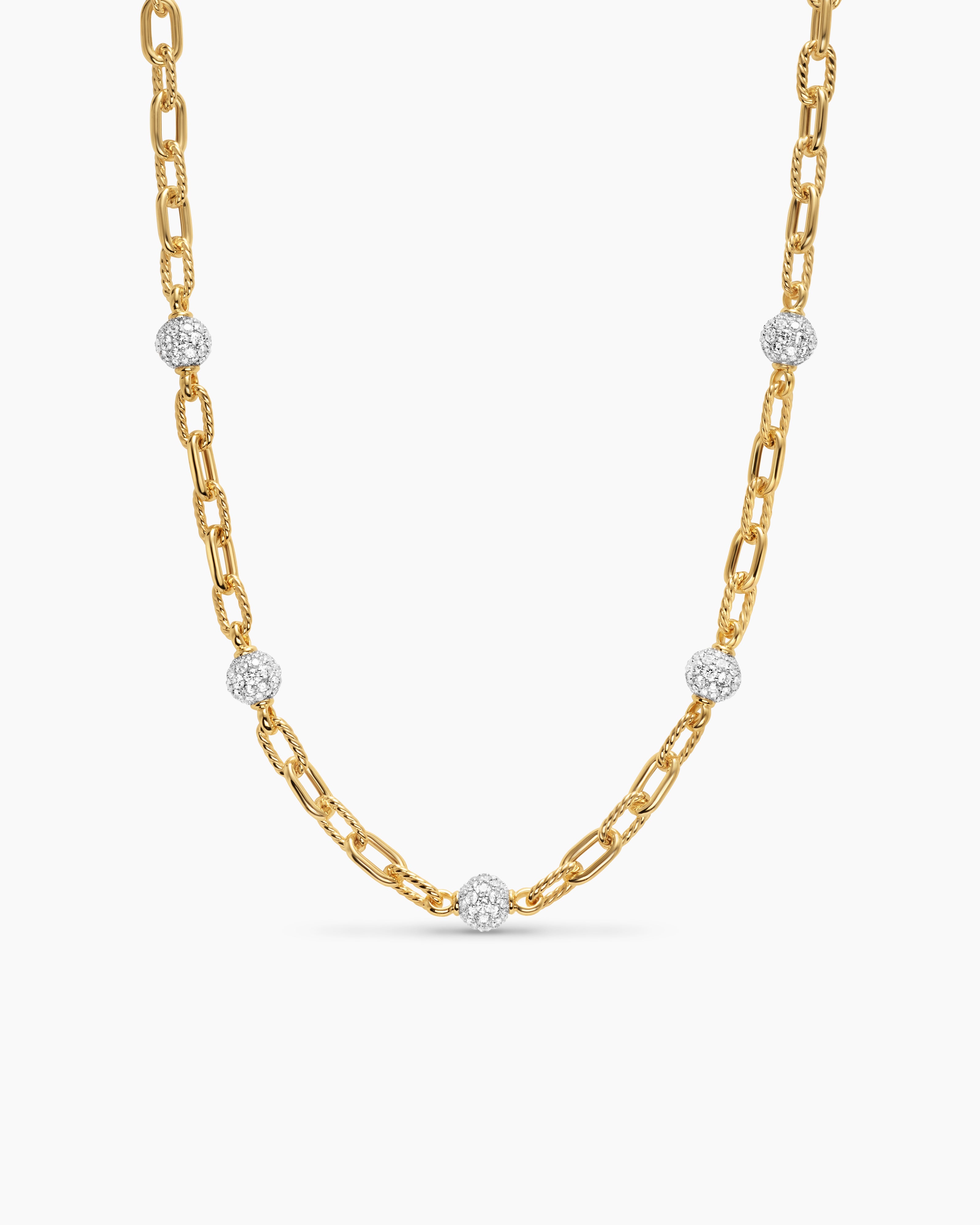 Womens DY Madison Pav&eacute; Bead Chain Necklace in 18K Yellow Gold, 6mm