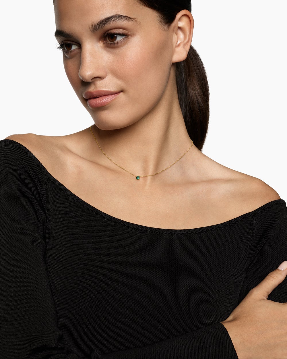 Womens Micro Chatelaine® Pendant Necklace in 18K Yellow Gold with Emerald, 4mm