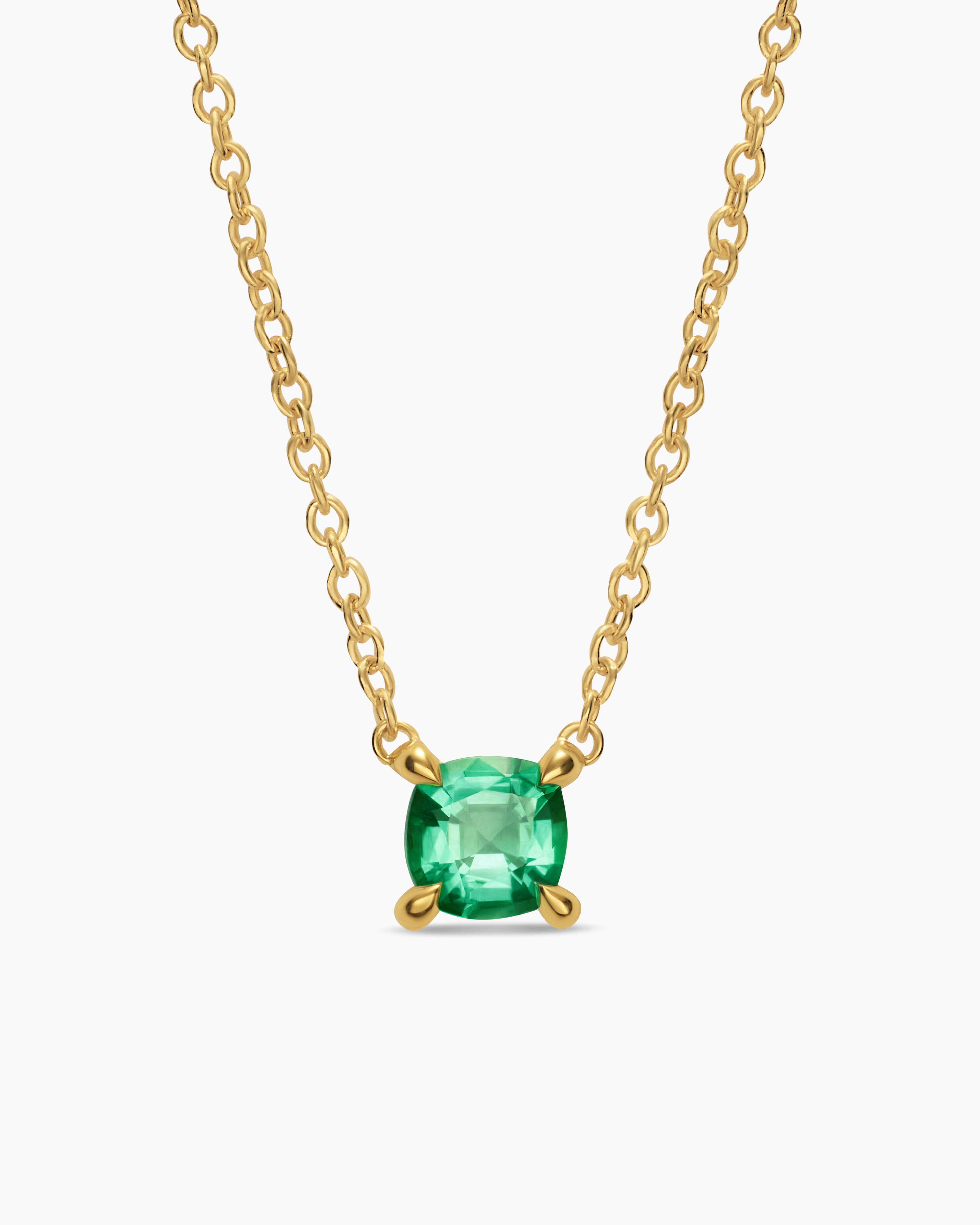 Womens Micro Chatelaine&reg; Pendant Necklace in 18K Yellow Gold with Emerald, 4mm