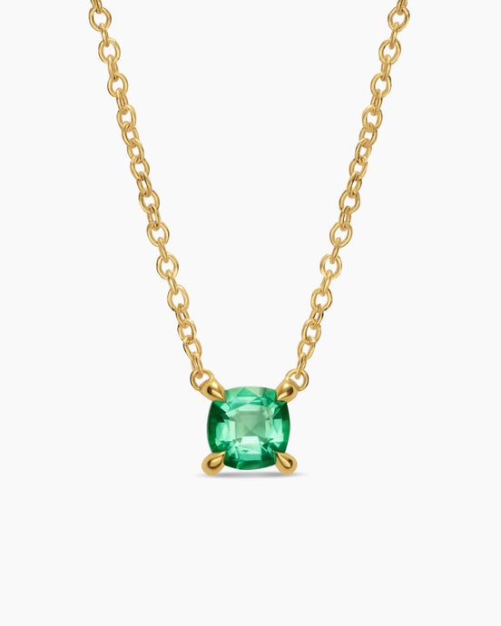 Micro Chatelaine® Pendant Necklace in 18K Yellow Gold with Emerald, 4mm