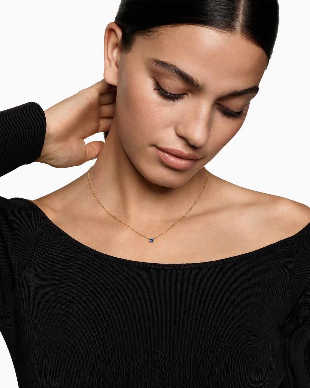 Womens Micro Chatelaine® Pendant Necklace in 18K Yellow Gold with Sapphire, 4mm