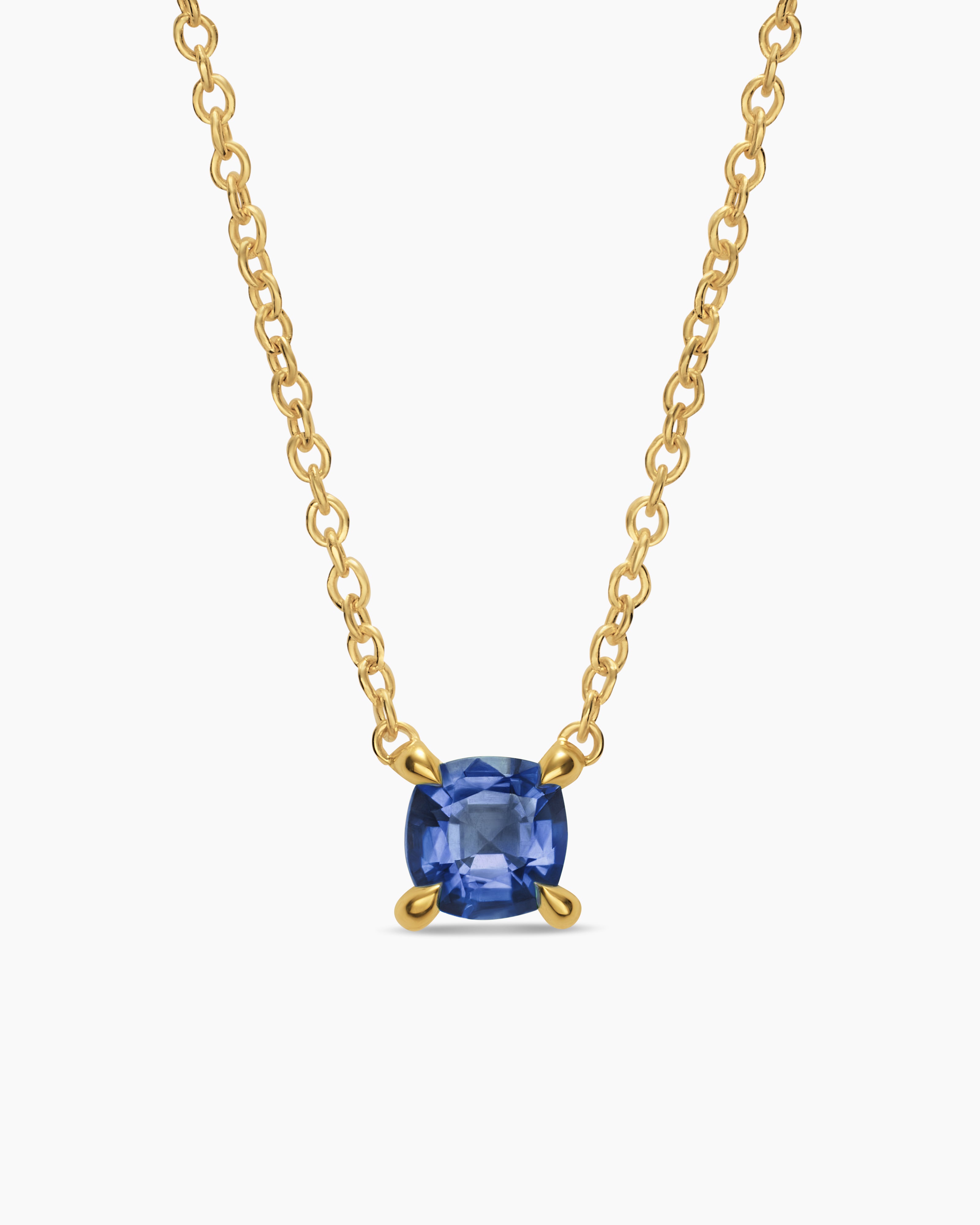 Womens Micro Chatelaine&reg; Pendant Necklace in 18K Yellow Gold with Sapphire, 4mm