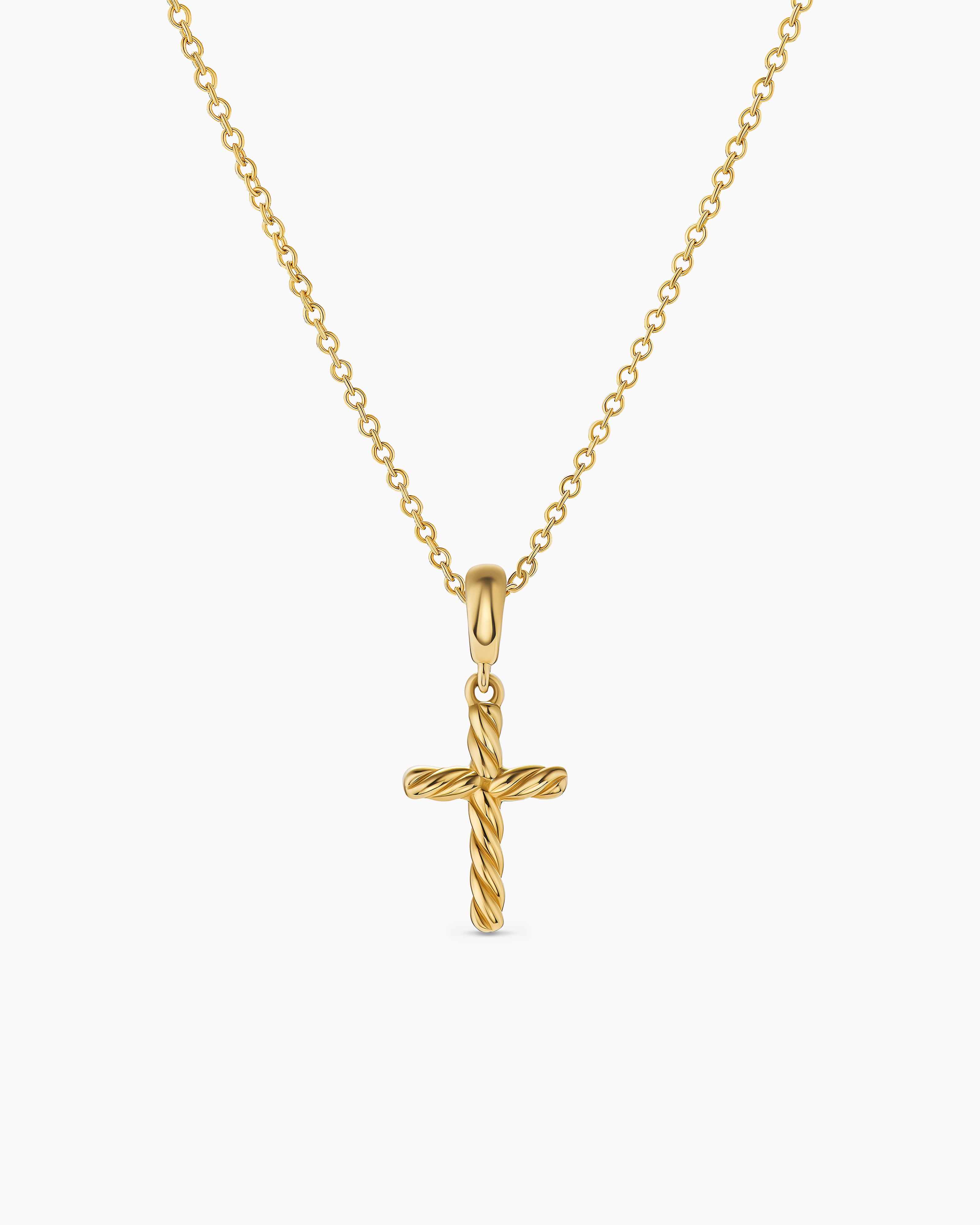Womens Cable Cross Pendant Necklace in 18K Yellow Gold, 17.5mm