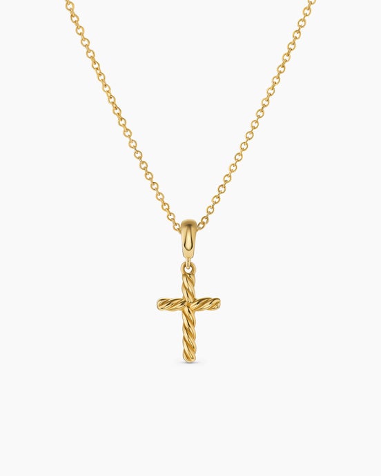 Collier pendentif croix Cable en or jaune 18 carats, 17,5 mm