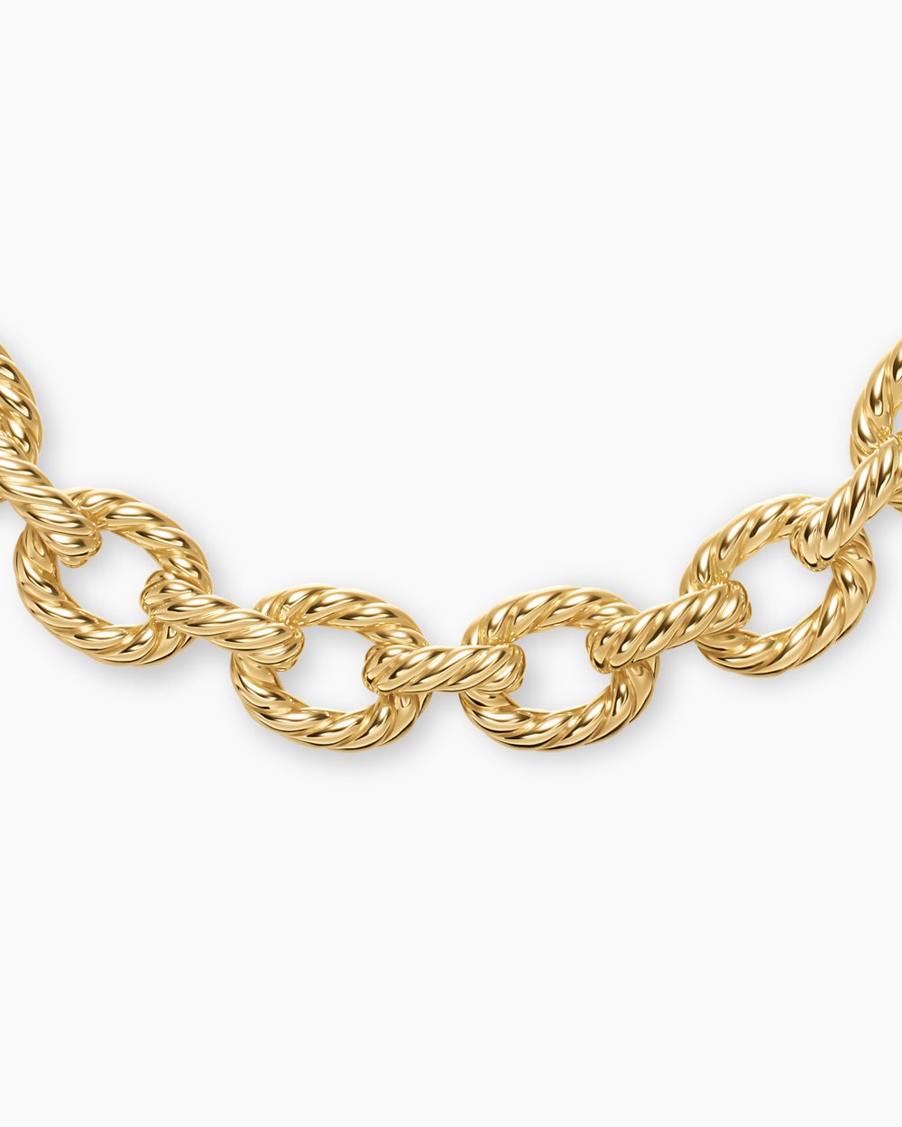Womens Sculpted Cable Oval Link Necklace in 18K Yellow Gold, 18mm