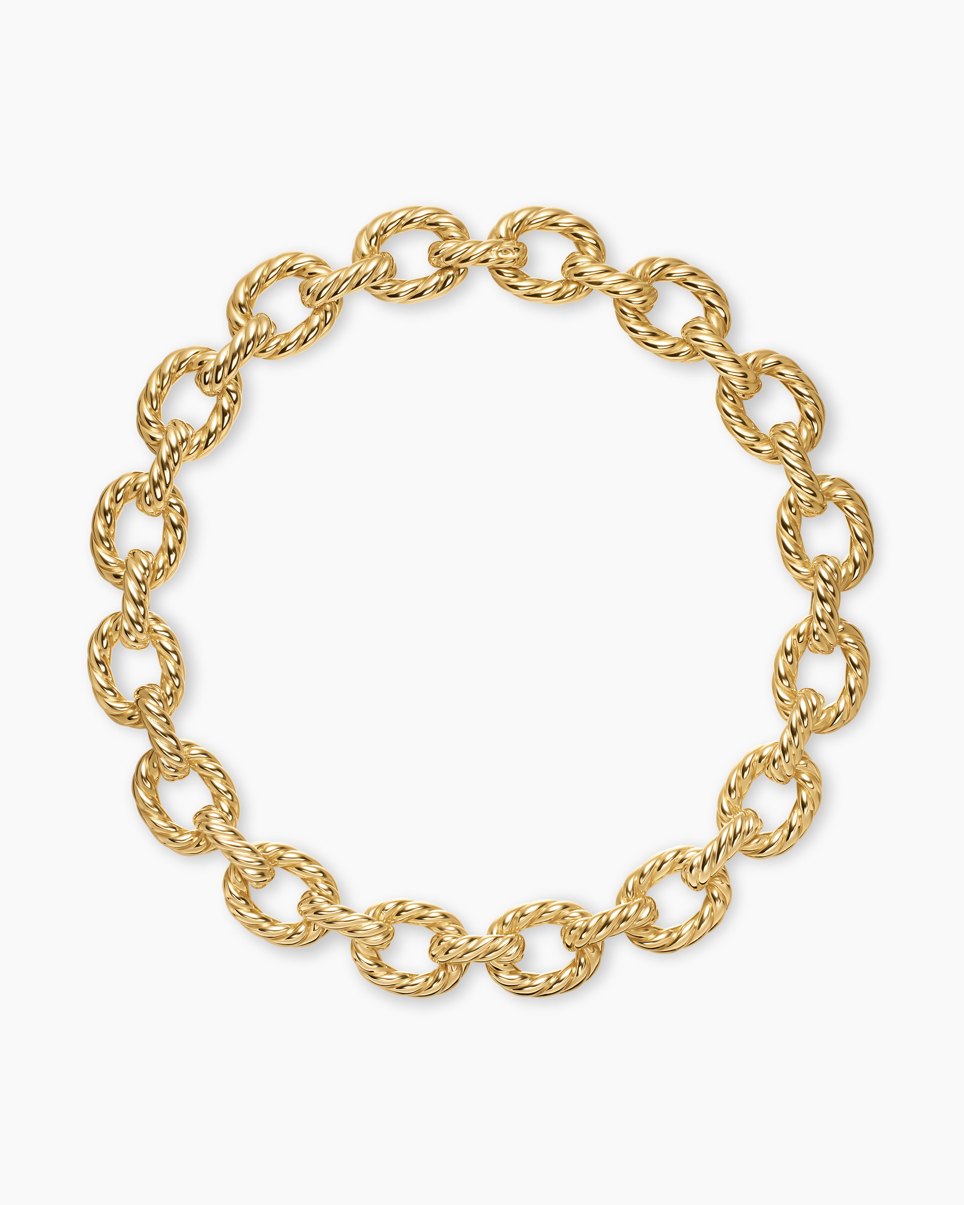 Womens Sculpted Cable Oval Link Necklace in 18K Yellow Gold, 18mm