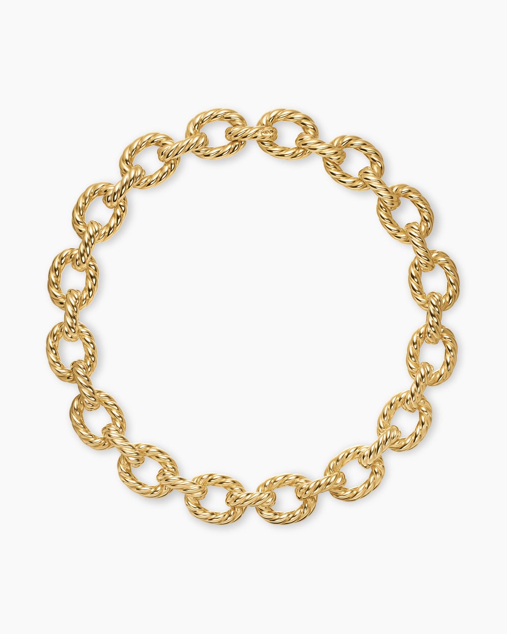 Womens Sculpted Cable Oval Link Necklace in 18K Yellow Gold, 18mm