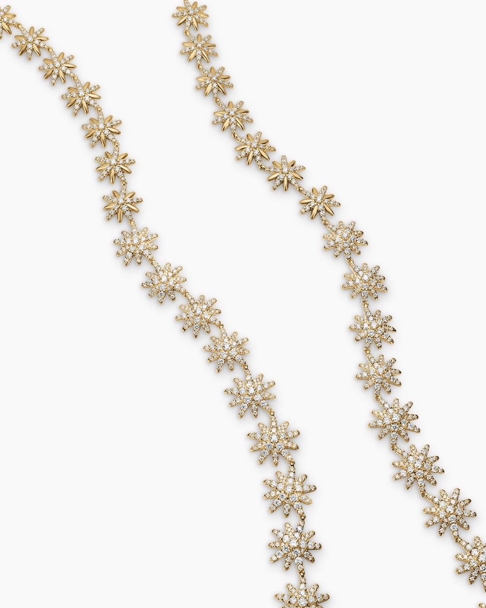 Womens Starburst Tennis Necklace in 18K Yellow Gold with Diamonds, 12.5mm