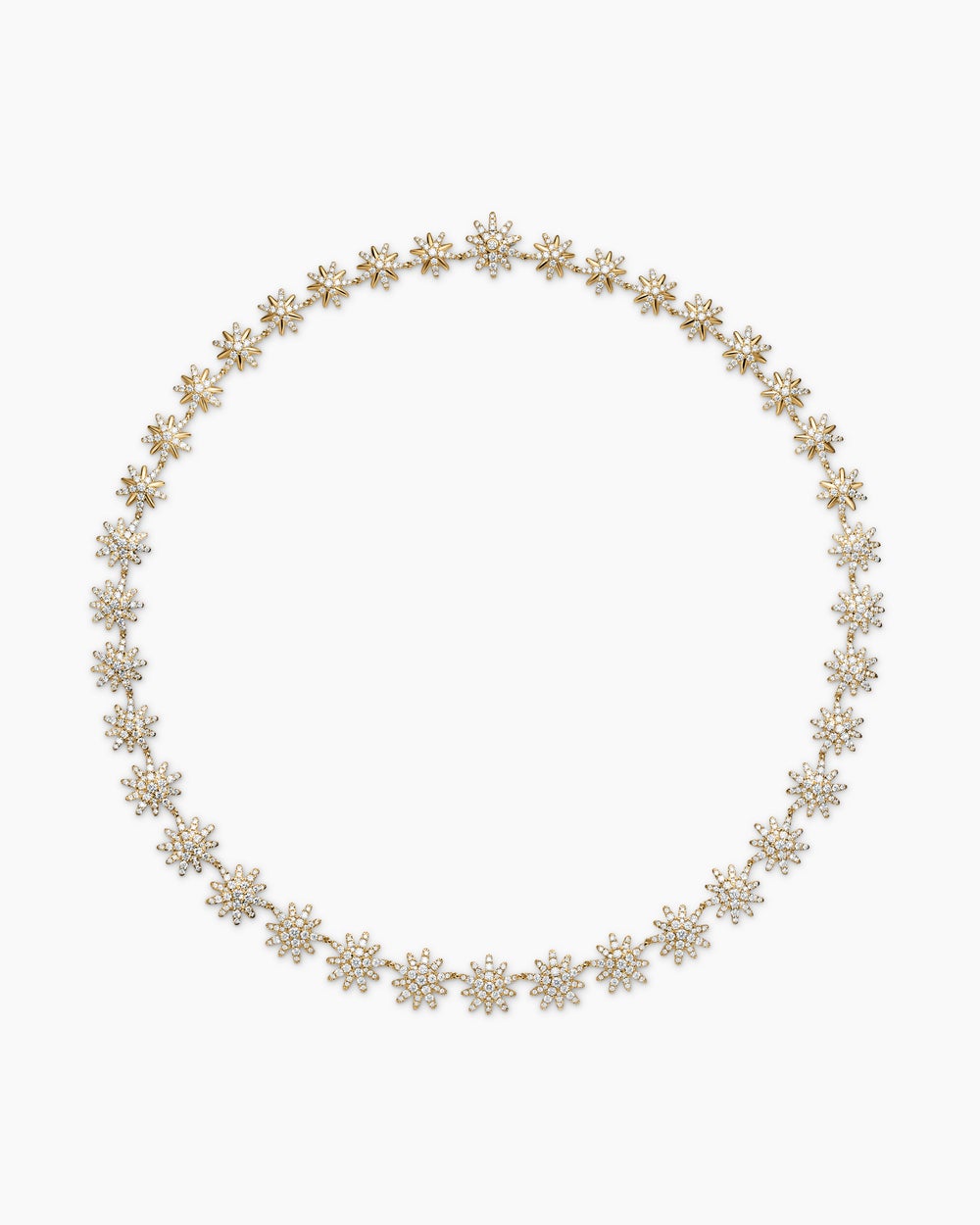 Womens Starburst Tennis Necklace in 18K Yellow Gold with Diamonds, 12.5mm