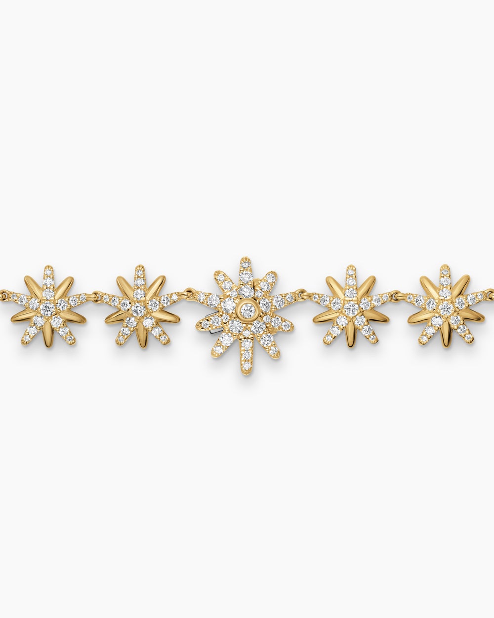 Womens Starburst Tennis Necklace in 18K Yellow Gold with Diamonds, 12.5mm