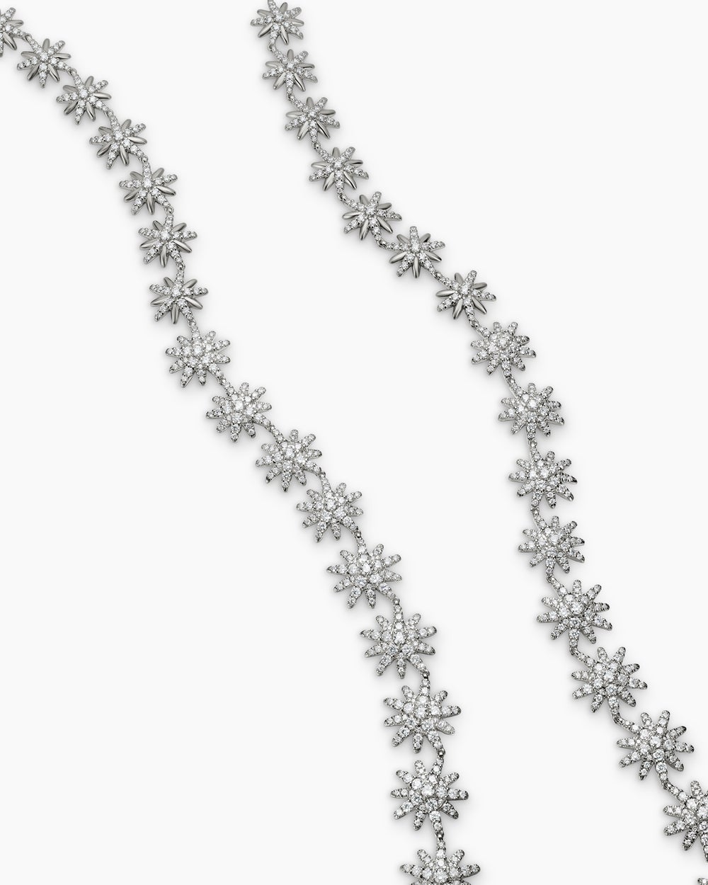Womens Starburst Tennis Necklace in 18K White Gold with Diamonds, 12.5mm