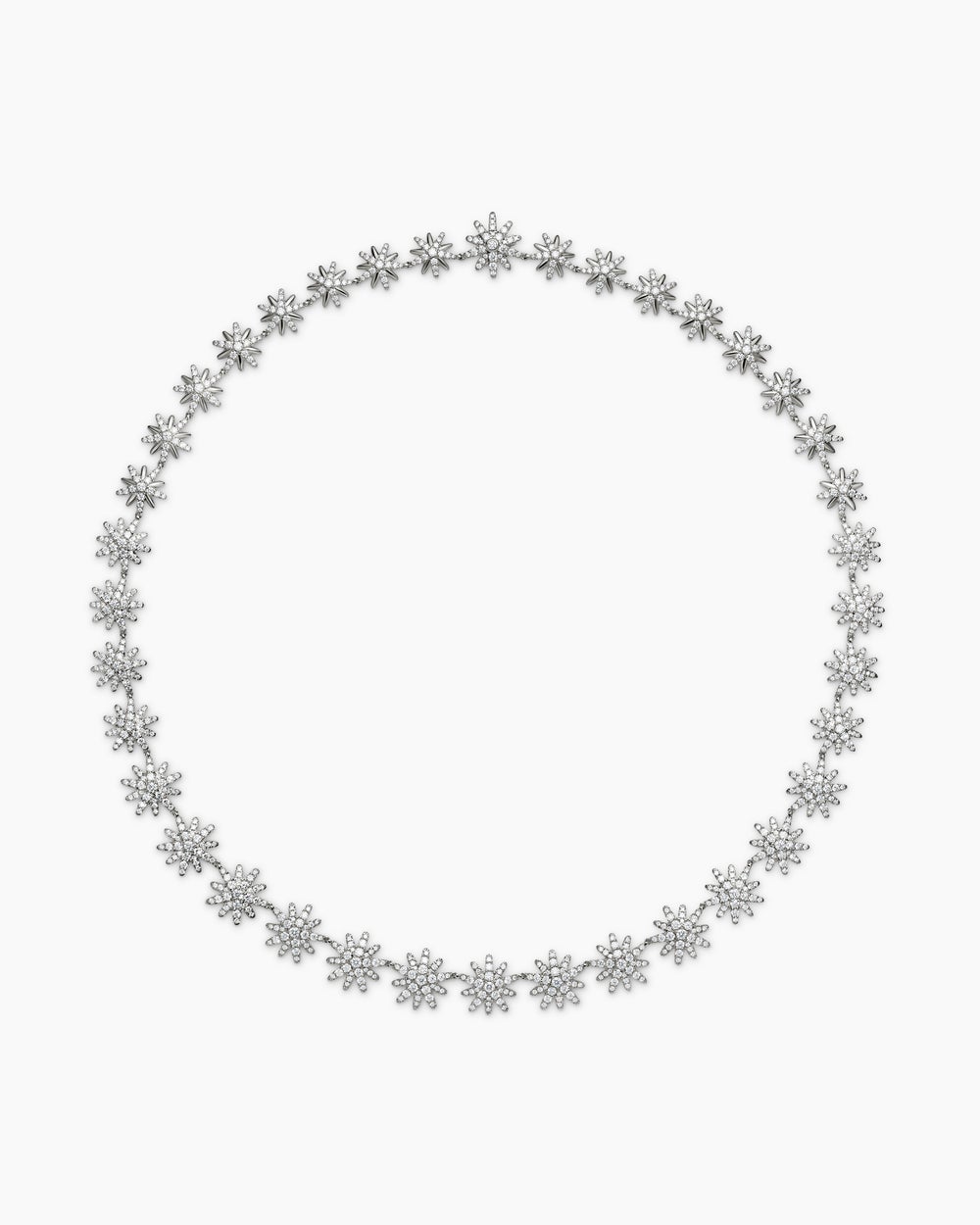 Womens Starburst Tennis Necklace in 18K White Gold with Diamonds, 12.5mm