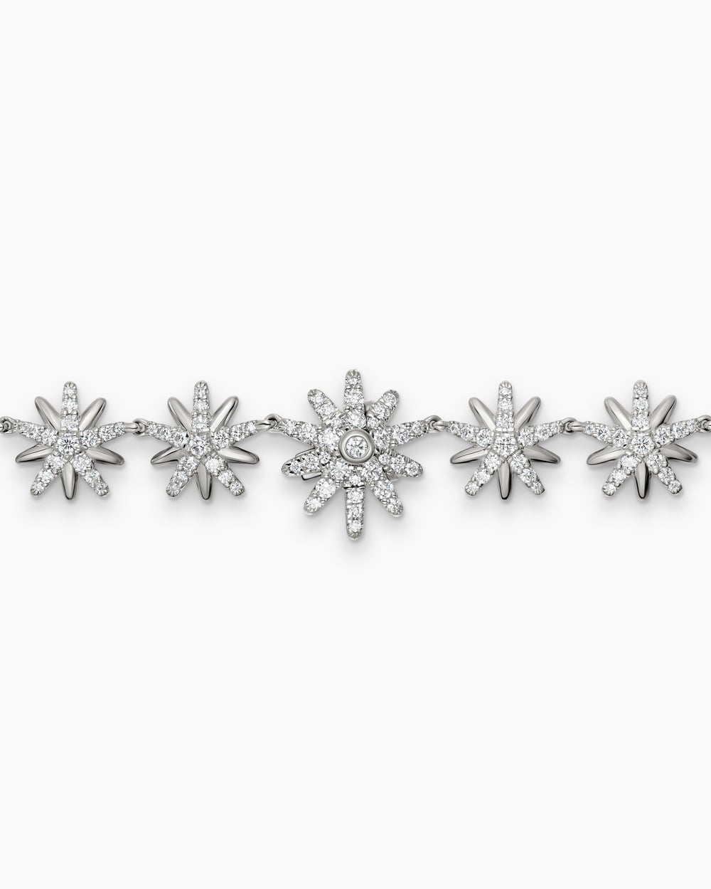 Womens Starburst Tennis Necklace in 18K White Gold with Diamonds, 12.5mm