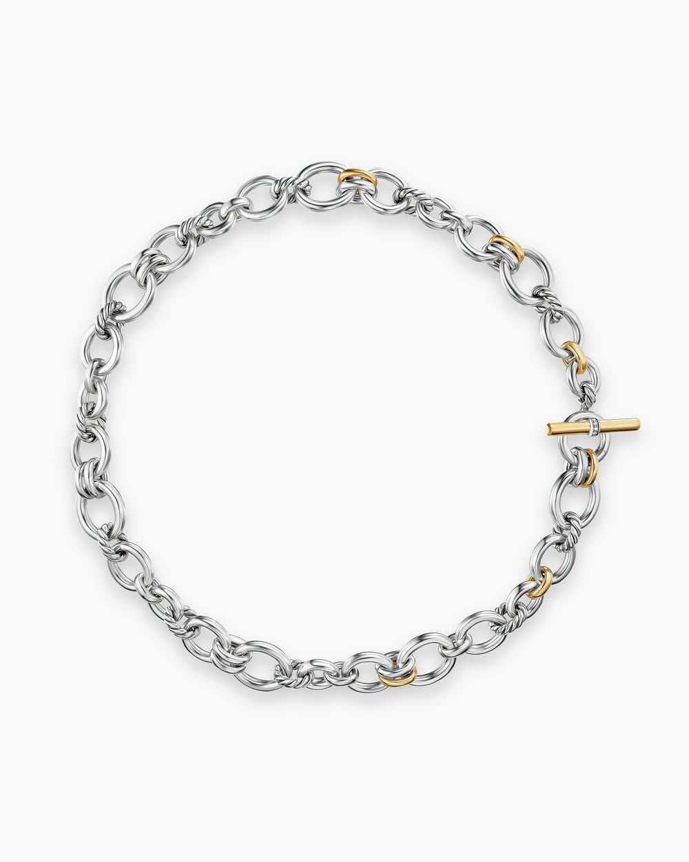 Womens DY Mercer Chain Necklace in Sterling Silver with 18K Yellow Gold and Diamonds, 8mm