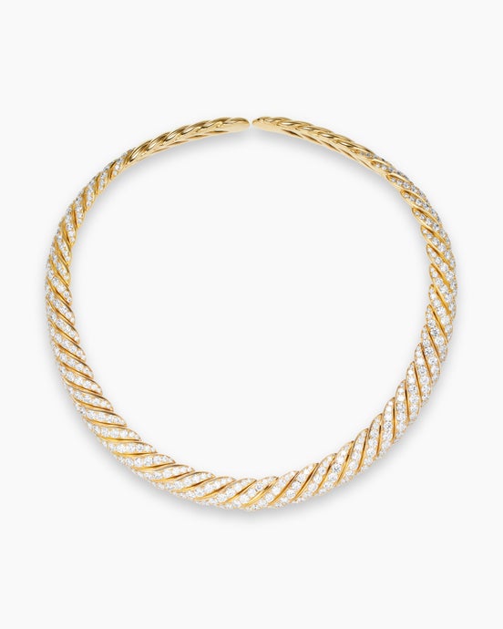 Sculpted Cable Flex® Necklace in 18K Yellow Gold with Diamonds, 11mm