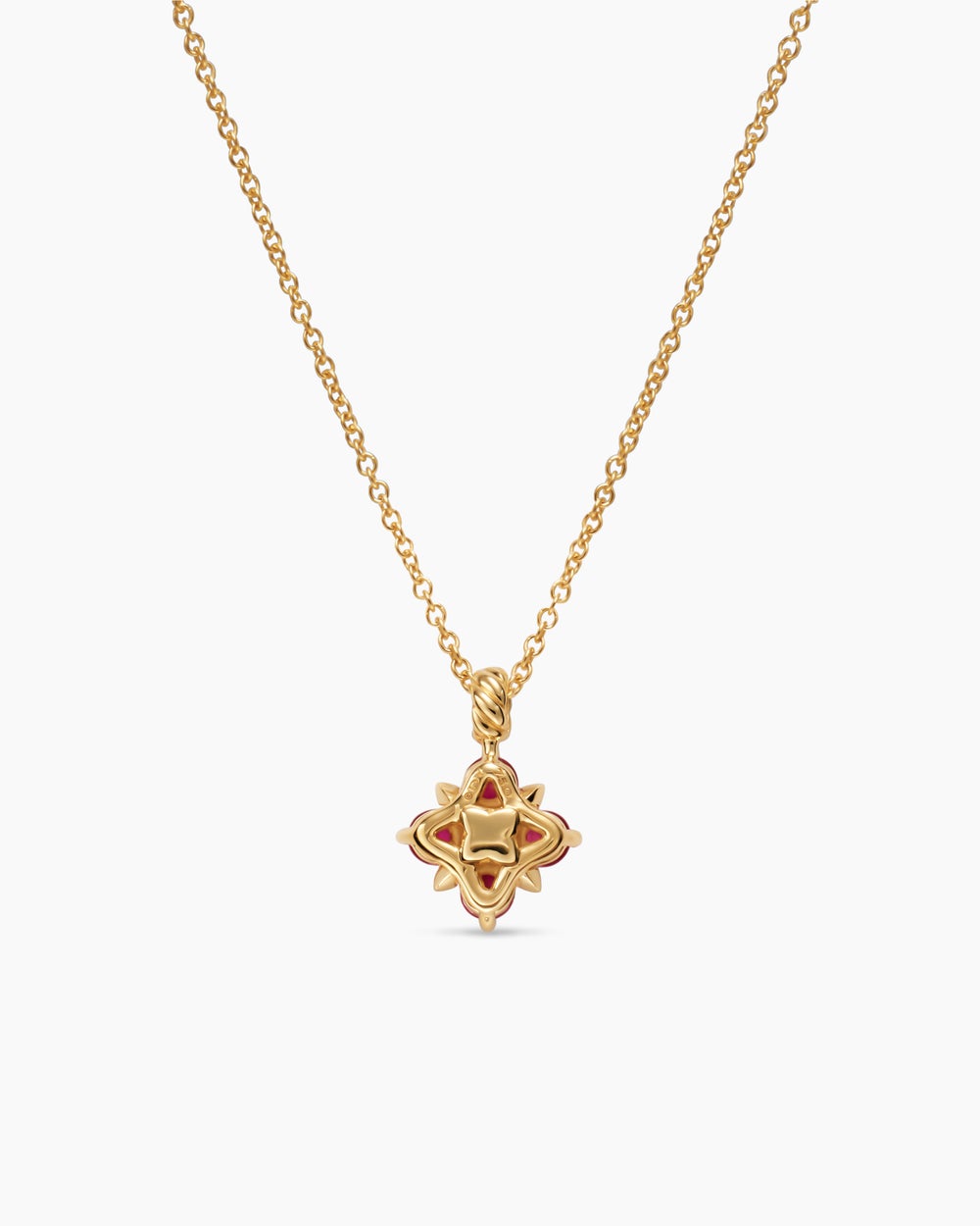 Womens Petite Modern Renaissance® Pendant Necklace in 18K Yellow Gold with Rubies and Diamond, 9.2mm