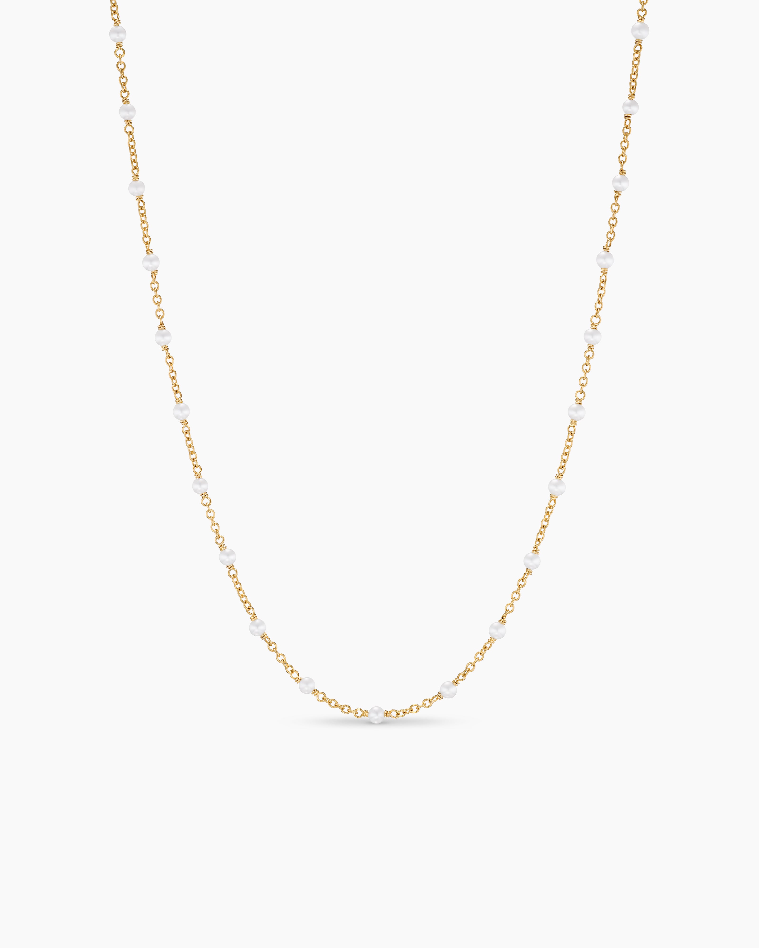 Womens Pearl Classics Station Necklace in 18K Yellow Gold, 3.5mm